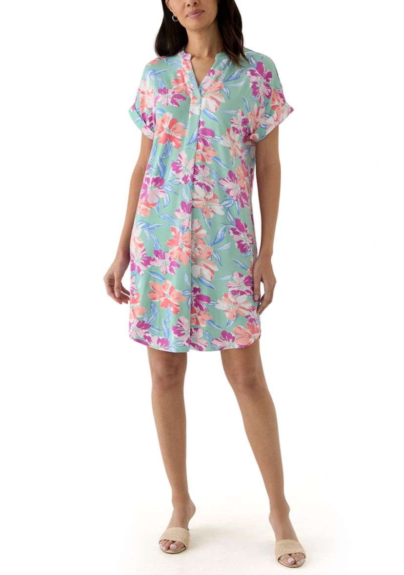 Womens Split Neck Printed Popover Dress