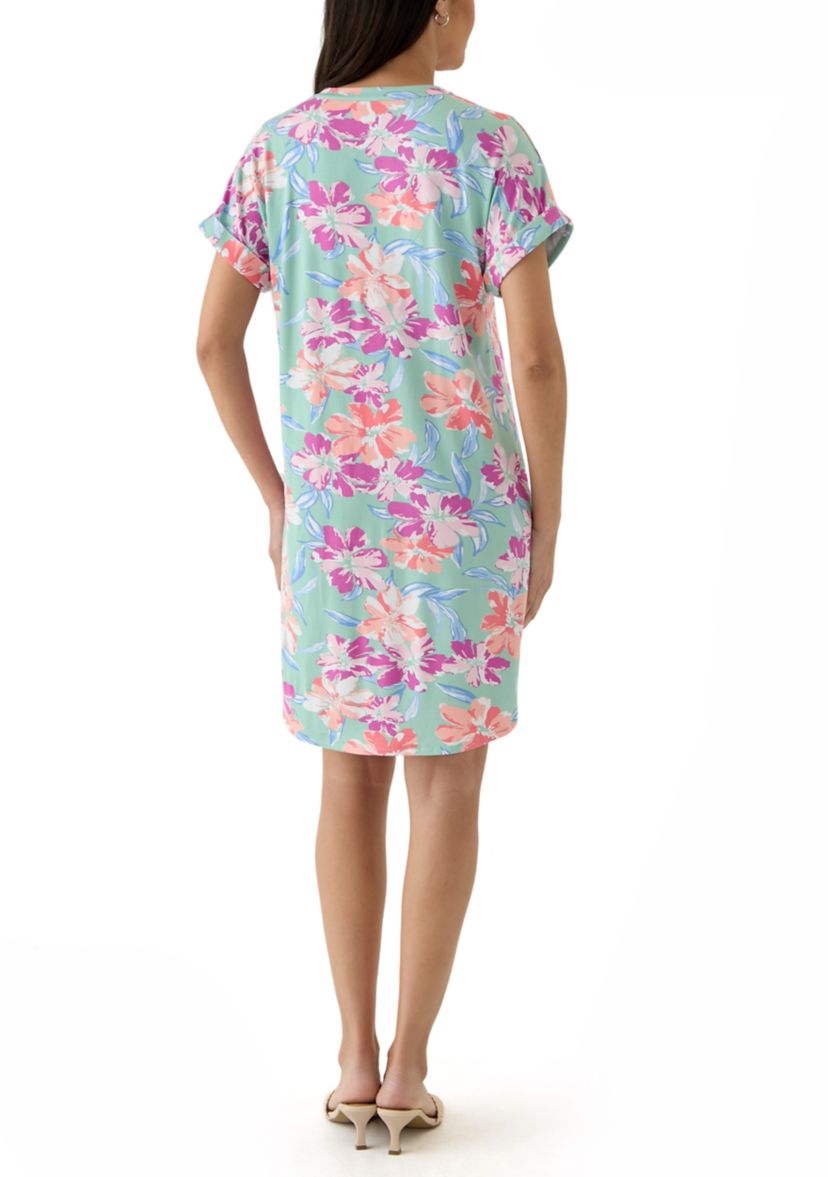Womens Split Neck Printed Popover Dress