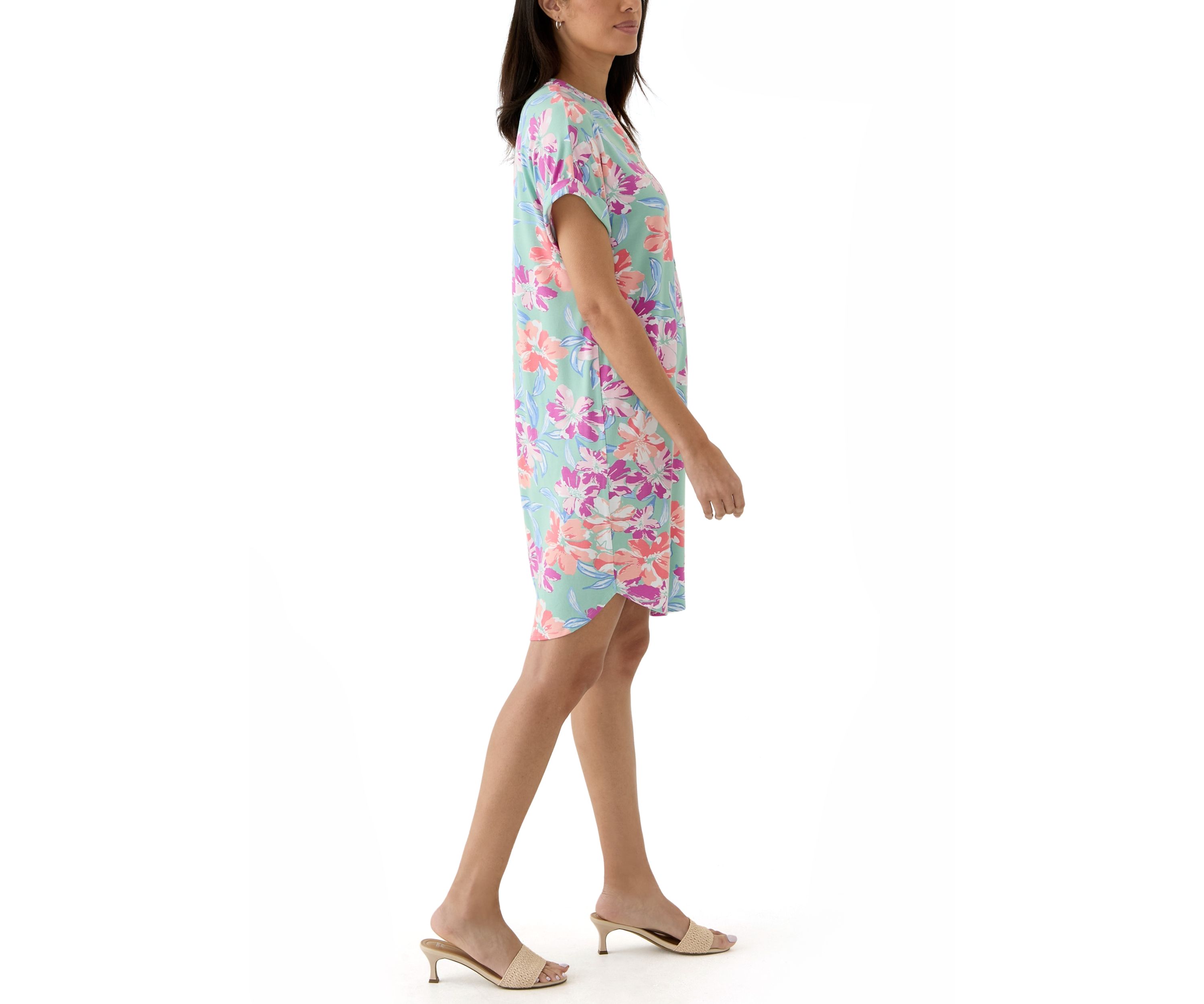 Womens Split Neck Printed Popover Dress