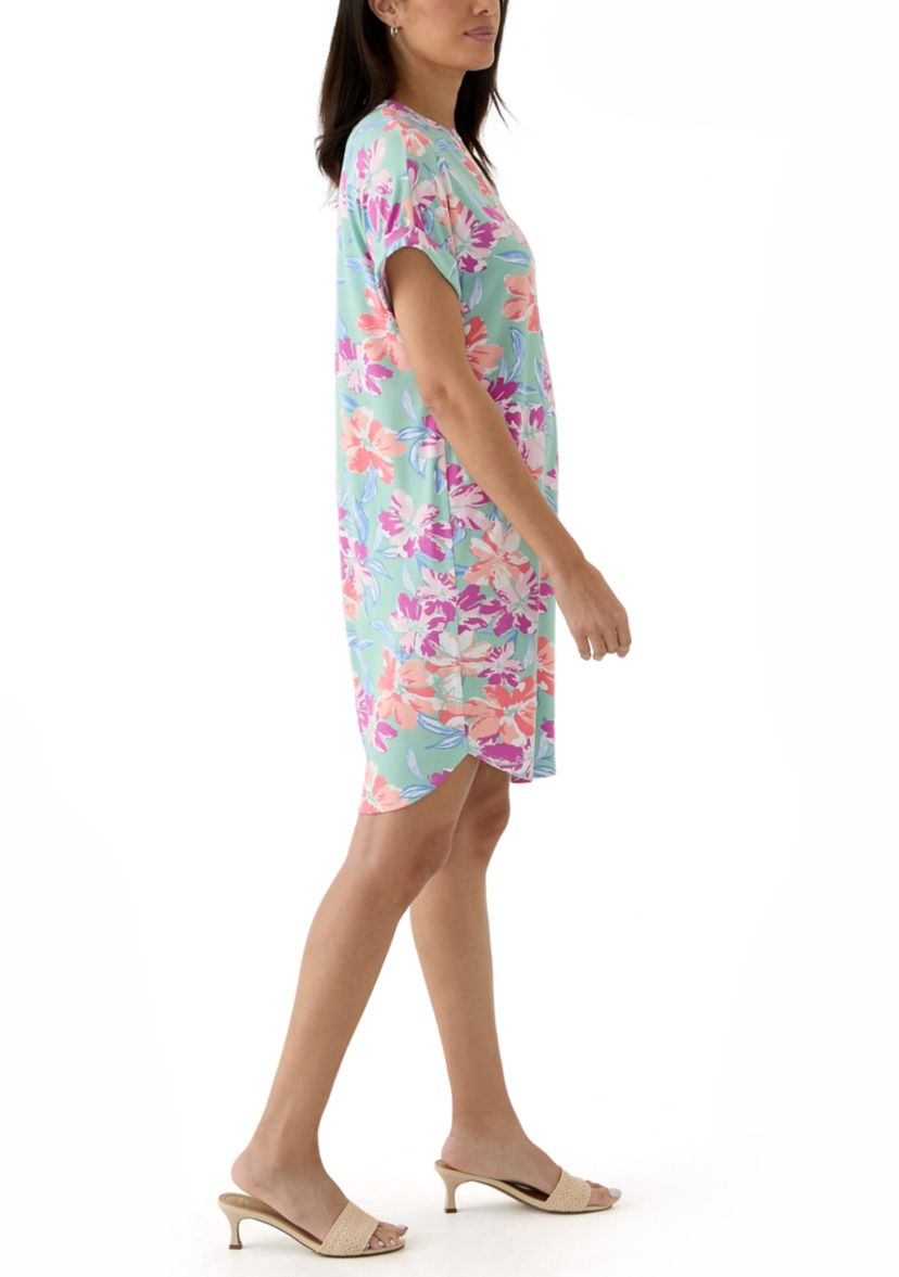 Womens Split Neck Printed Popover Dress