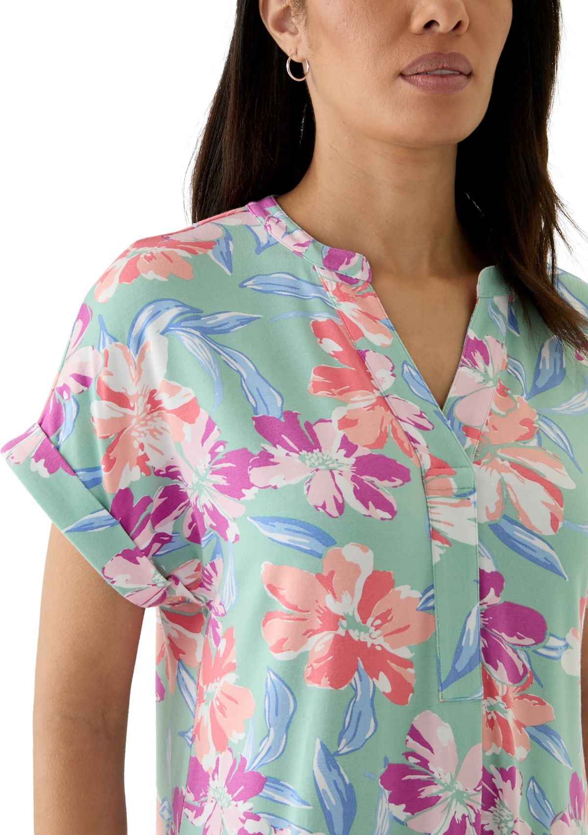 Womens Split Neck Printed Popover Dress