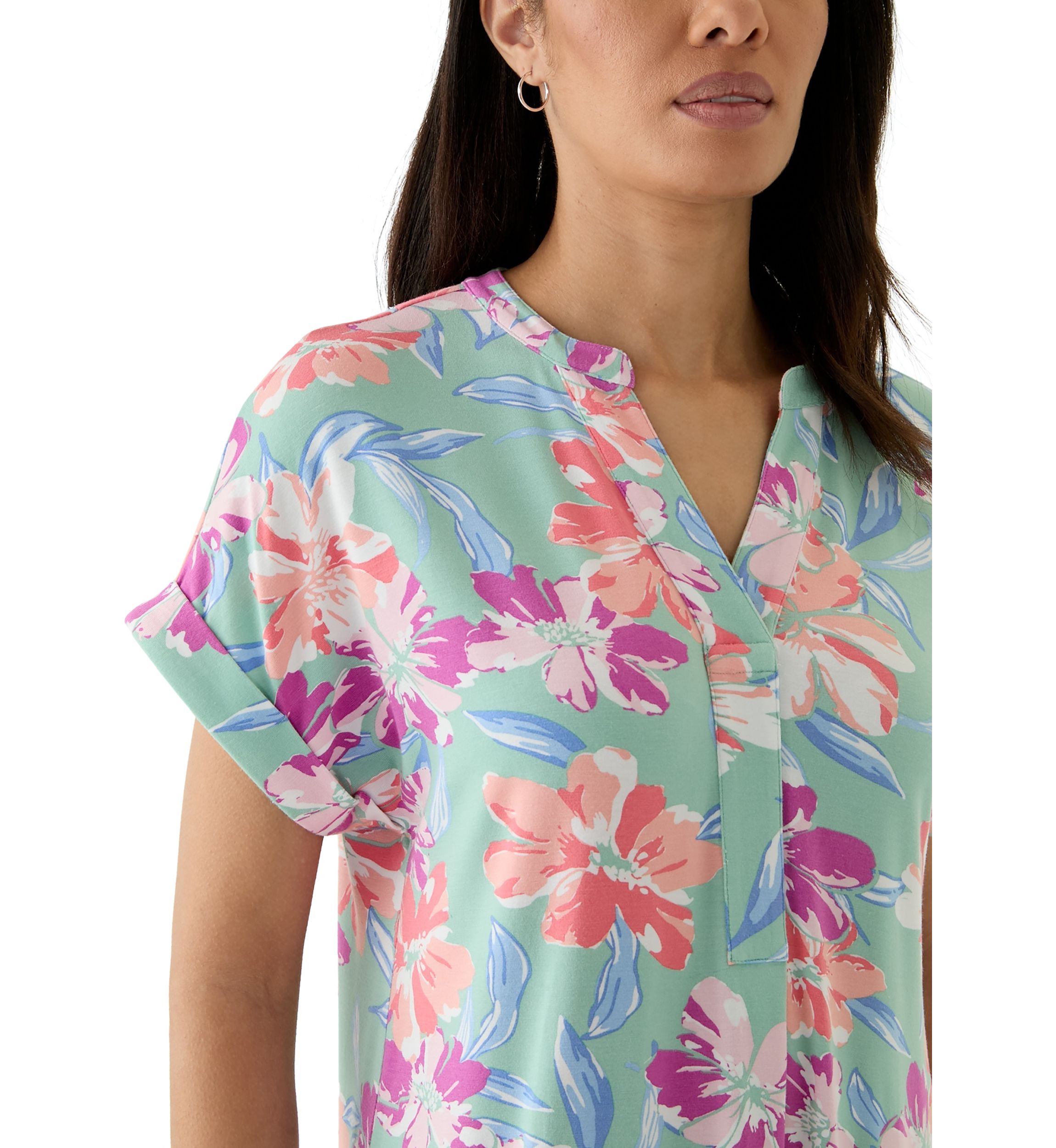 Womens Split Neck Printed Popover Dress