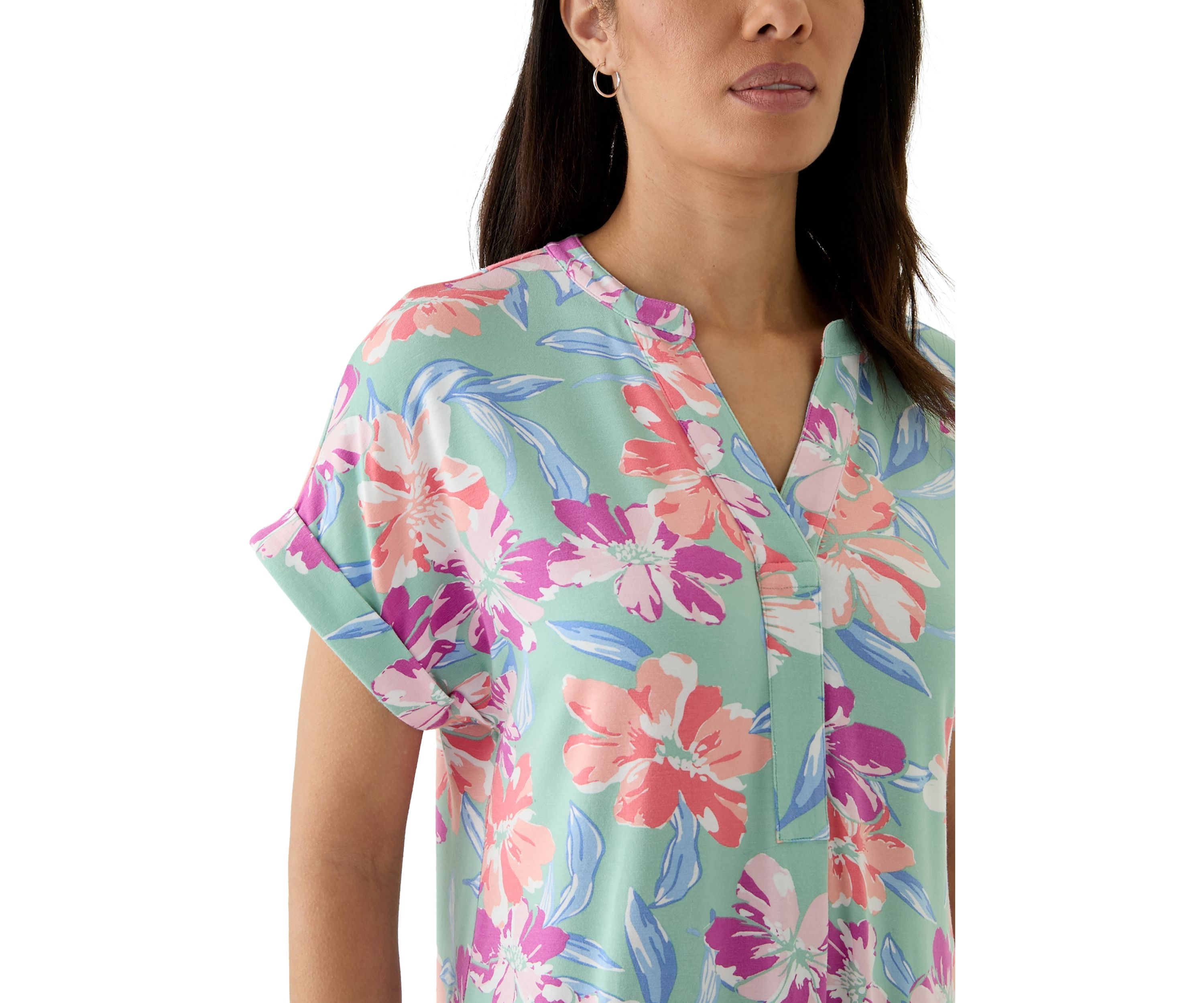 Womens Split Neck Printed Popover Dress