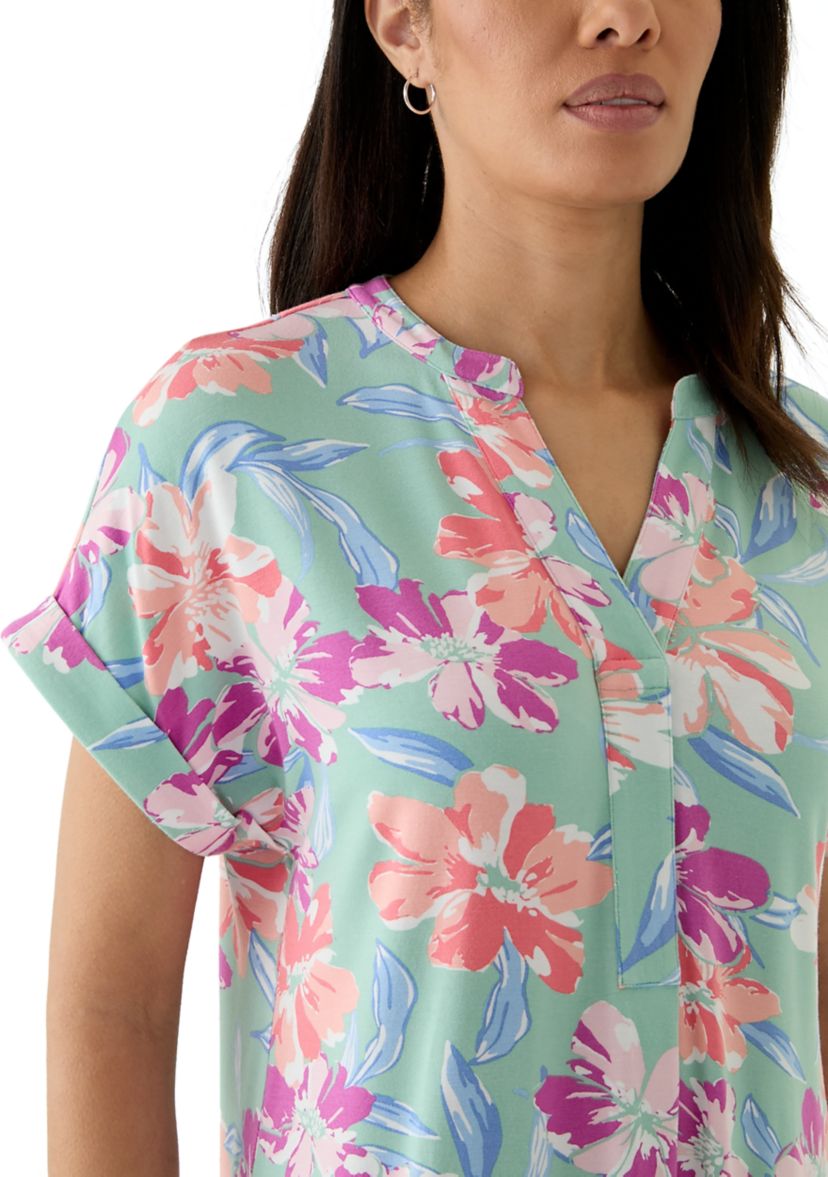 Womens Split Neck Printed Popover Dress