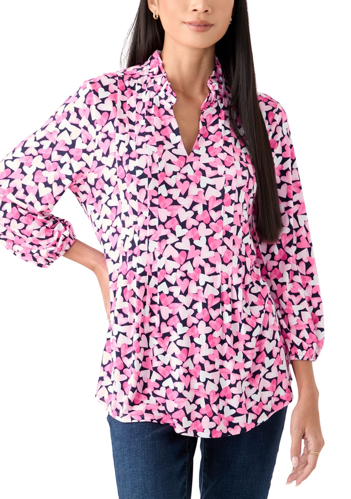Womens Knit Henley Printed Top