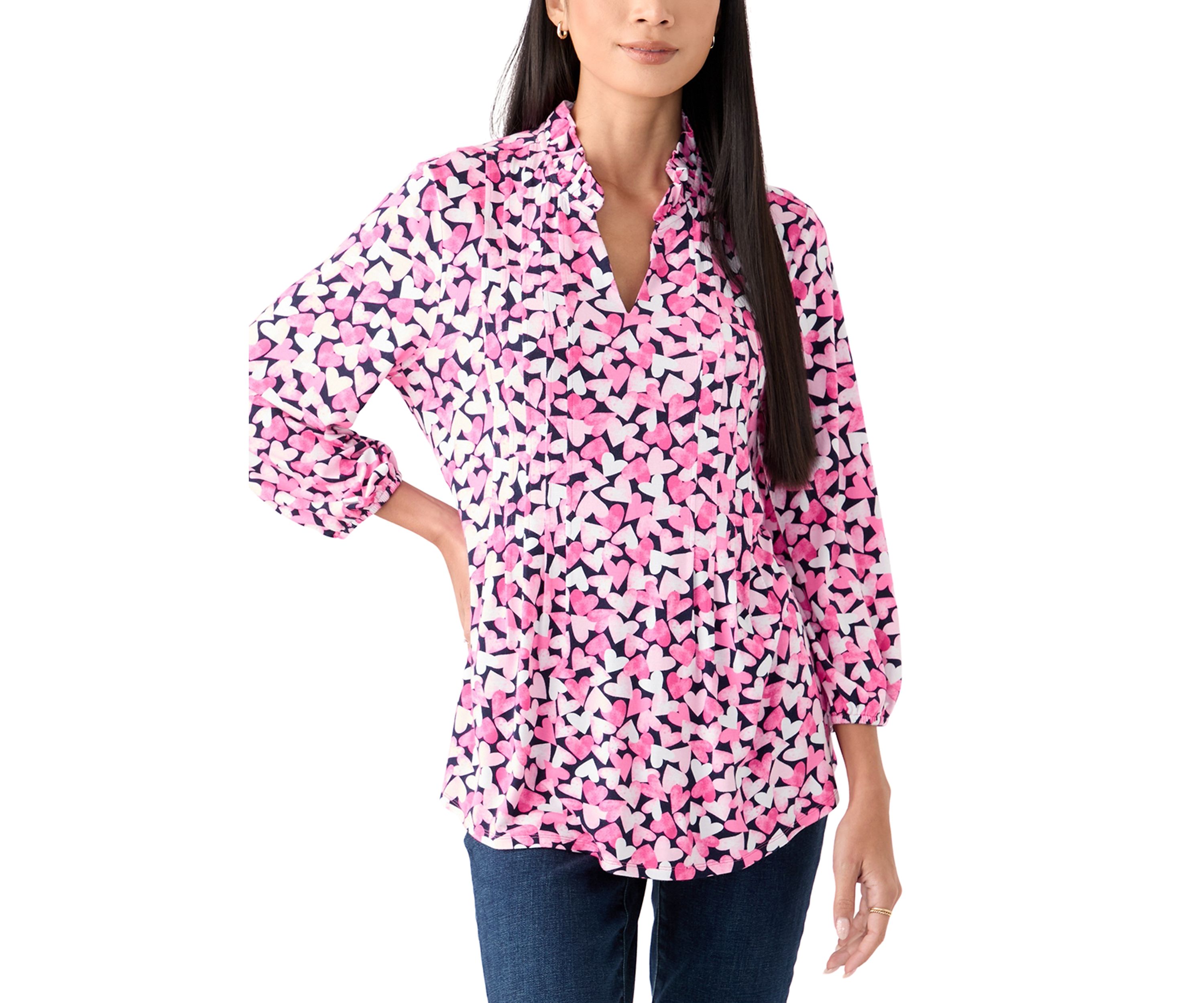 Womens Knit Henley Printed Top