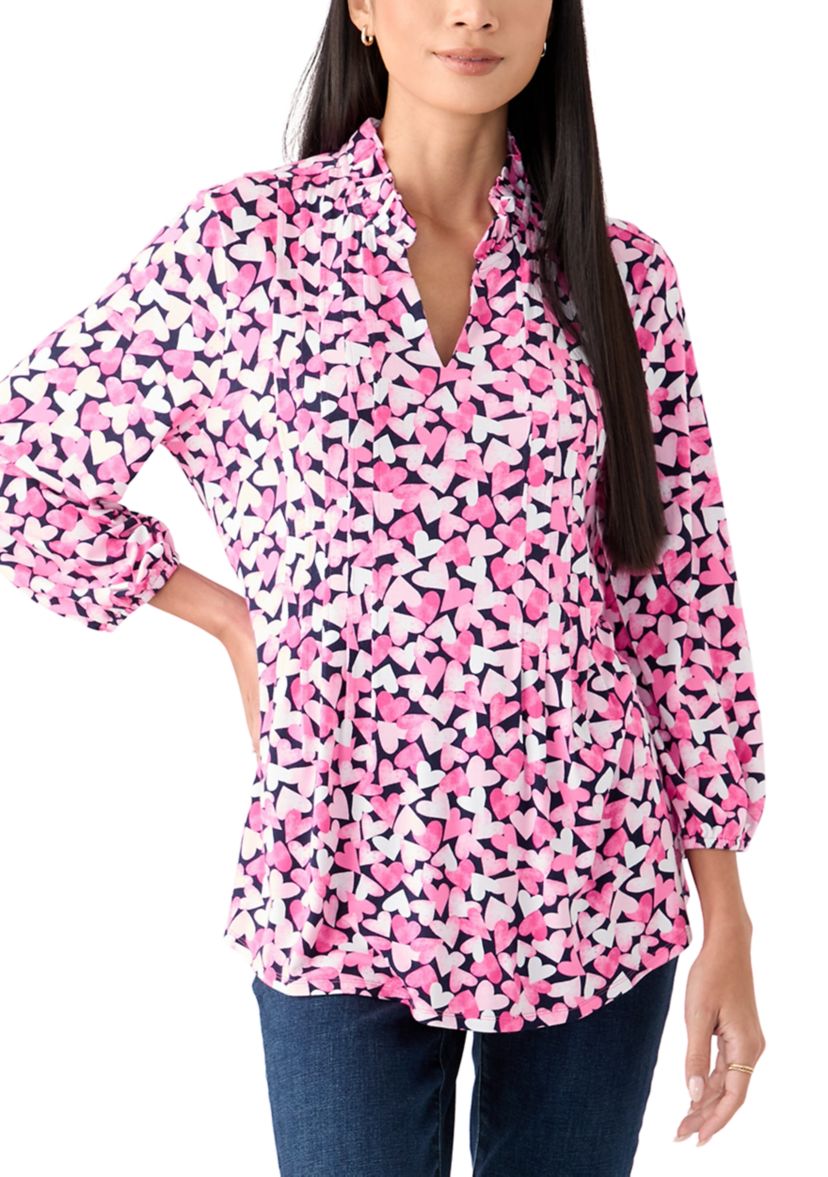 Womens Knit Henley Printed Top