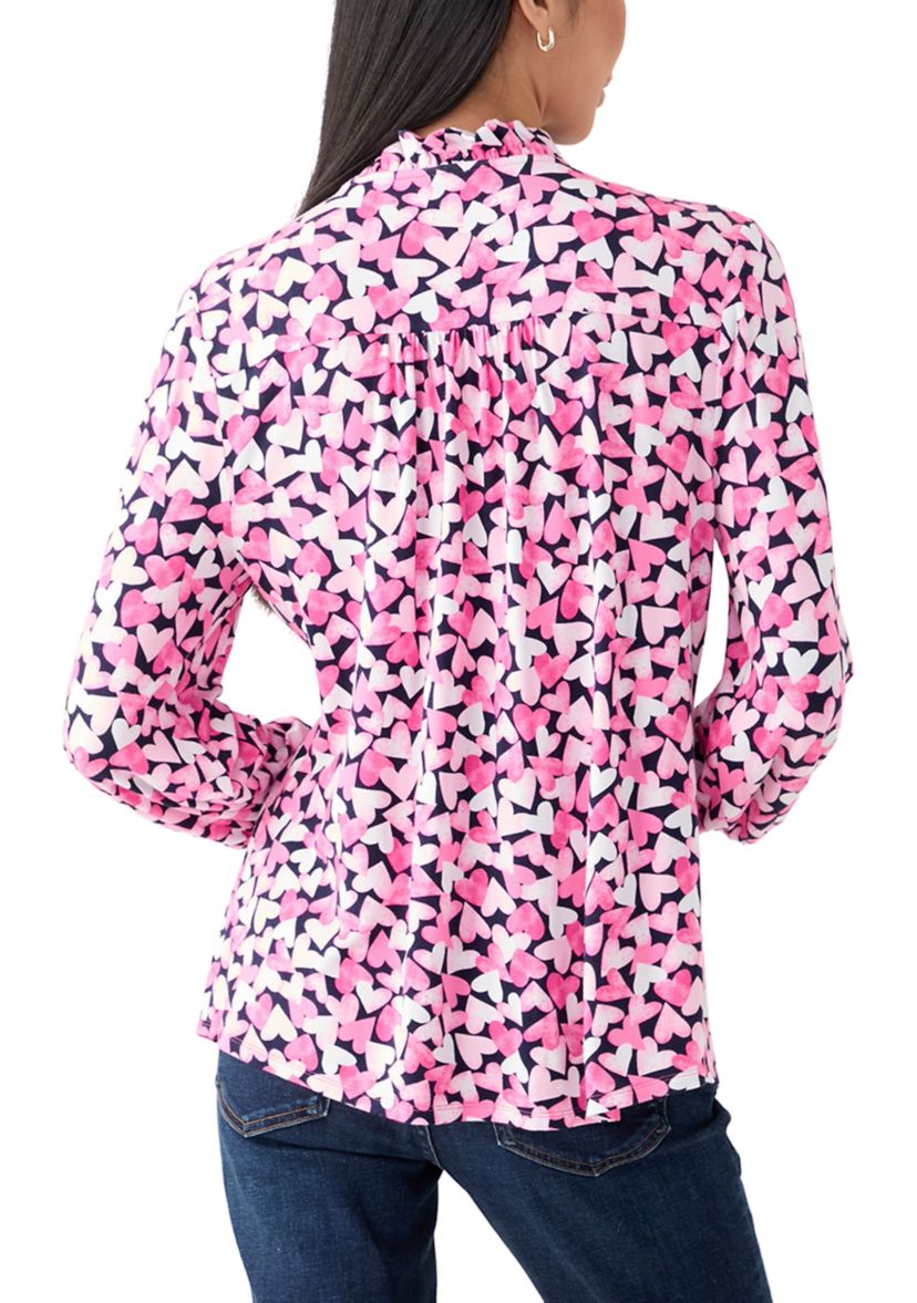 Womens Knit Henley Printed Top