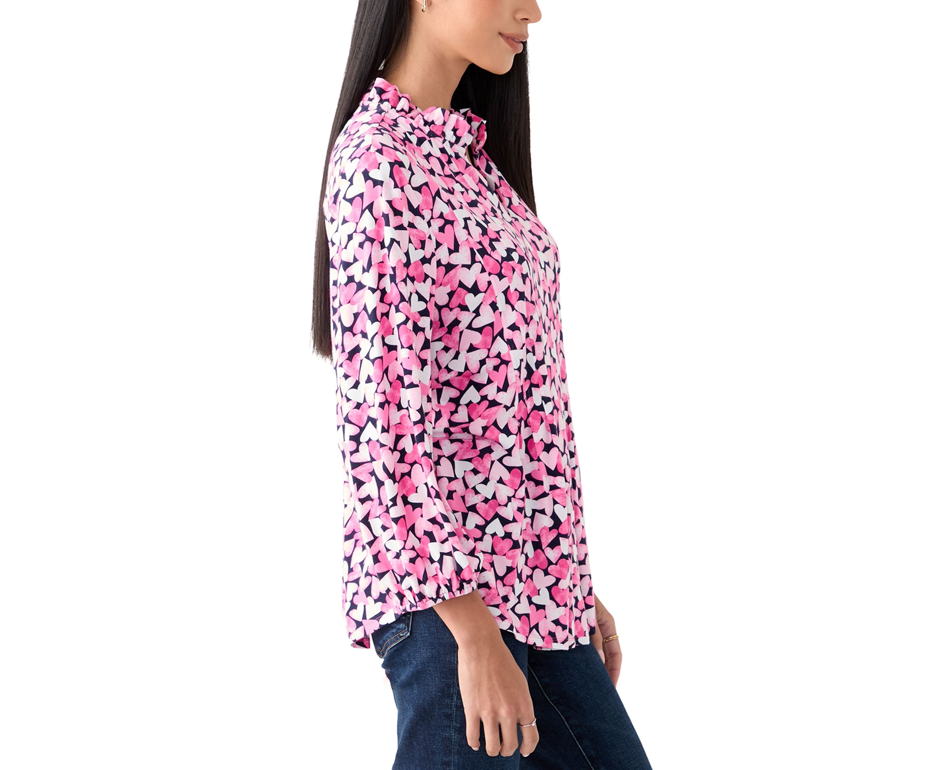 Womens Knit Henley Printed Top