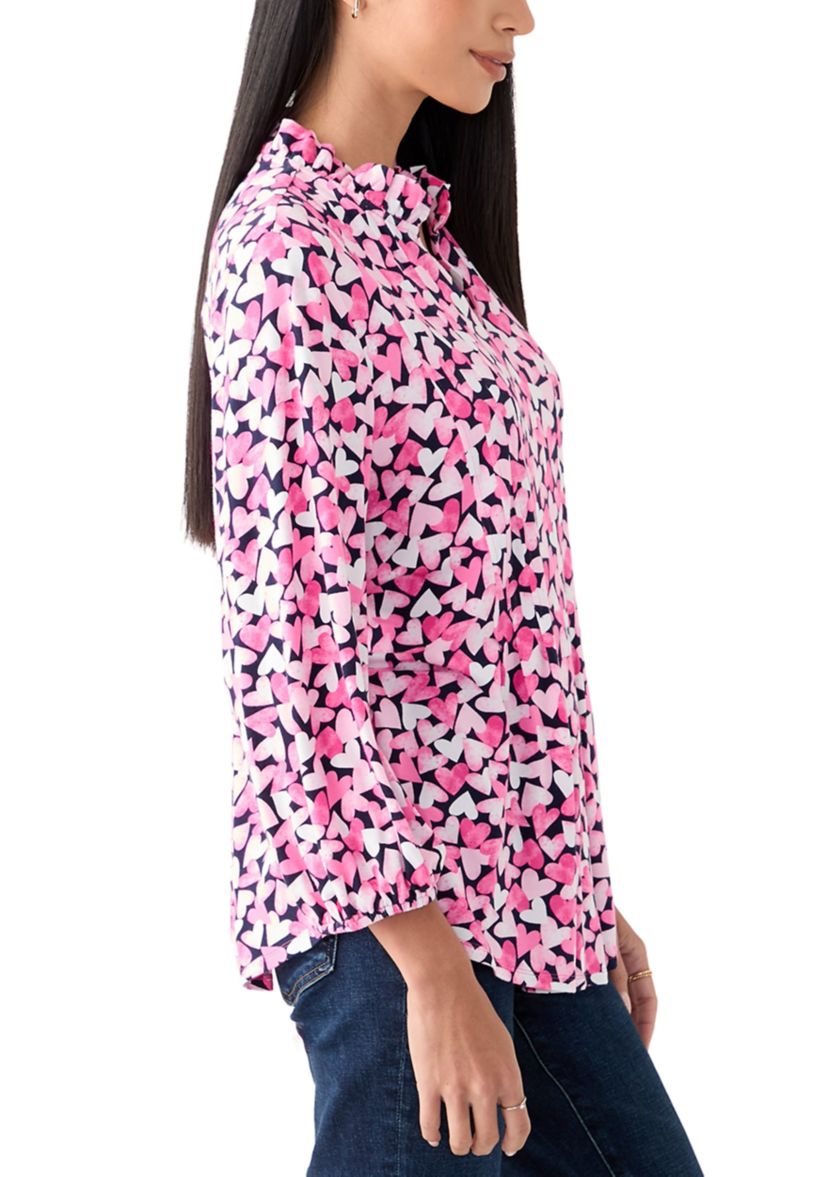 Womens Knit Henley Printed Top