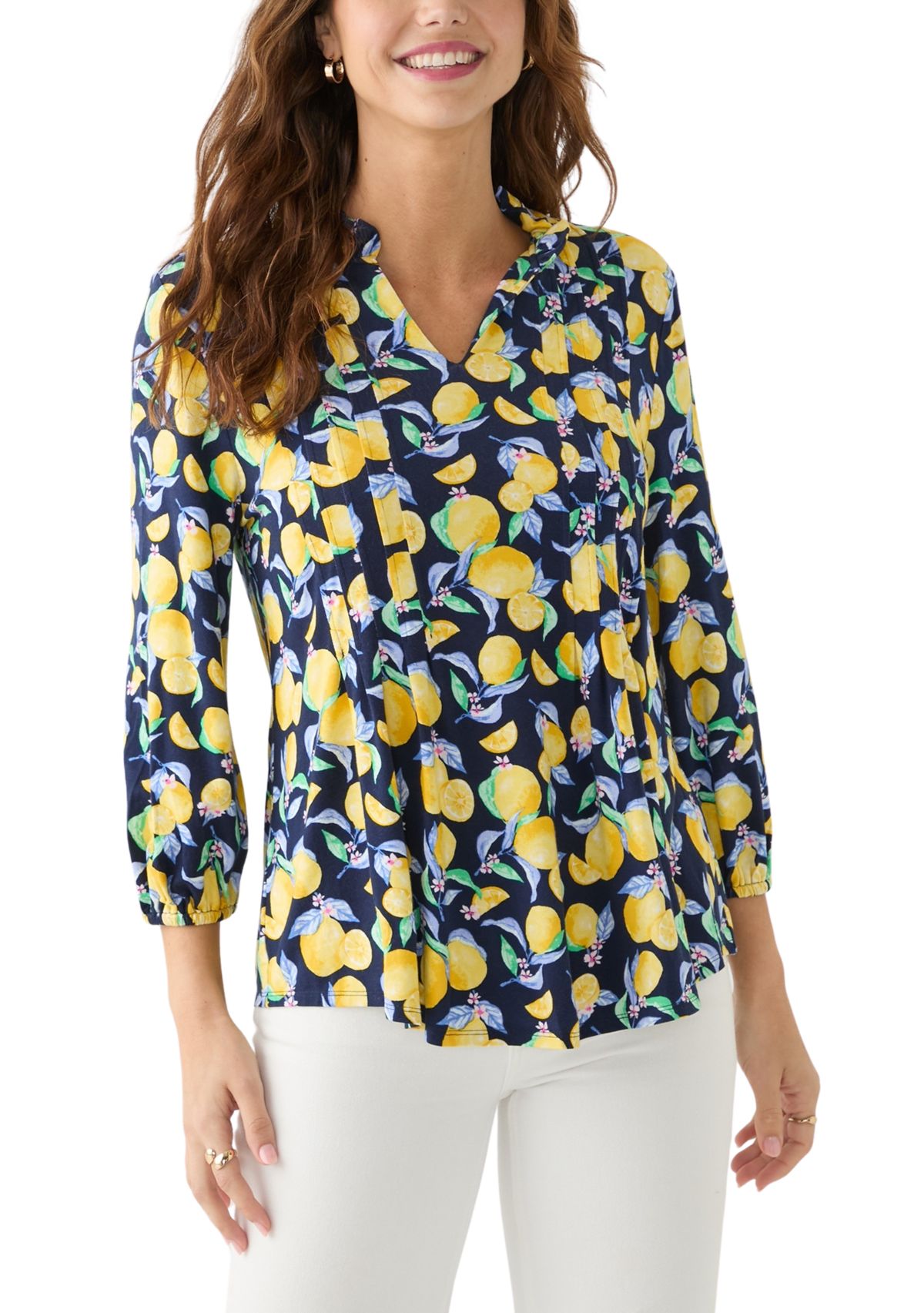 Womens Printed Knit Henley Top
