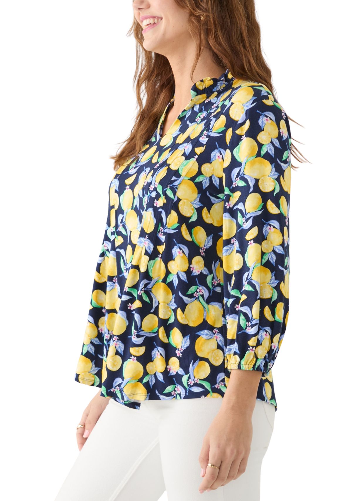 Womens Printed Knit Henley Top