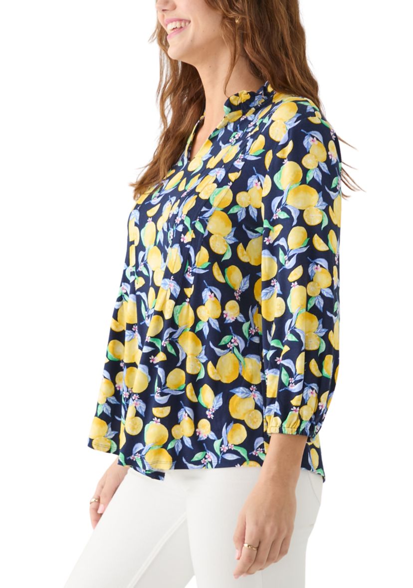 Womens Printed Knit Henley Top