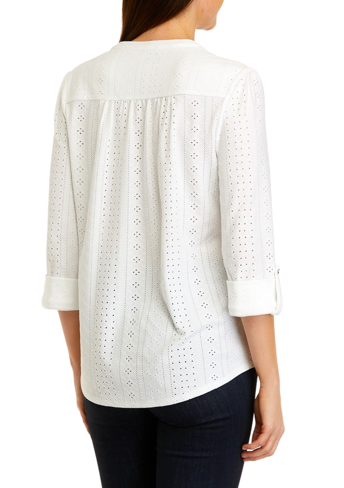 Womens Roll Tab Eyelet Knit Henley Top