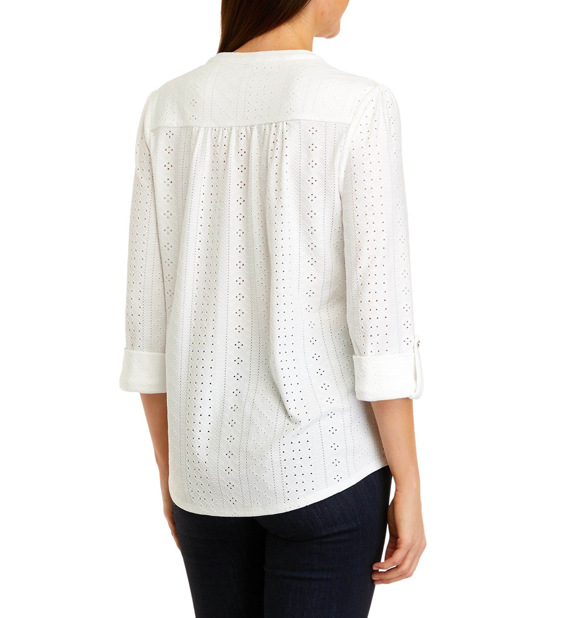 Womens Roll Tab Eyelet Knit Henley Top