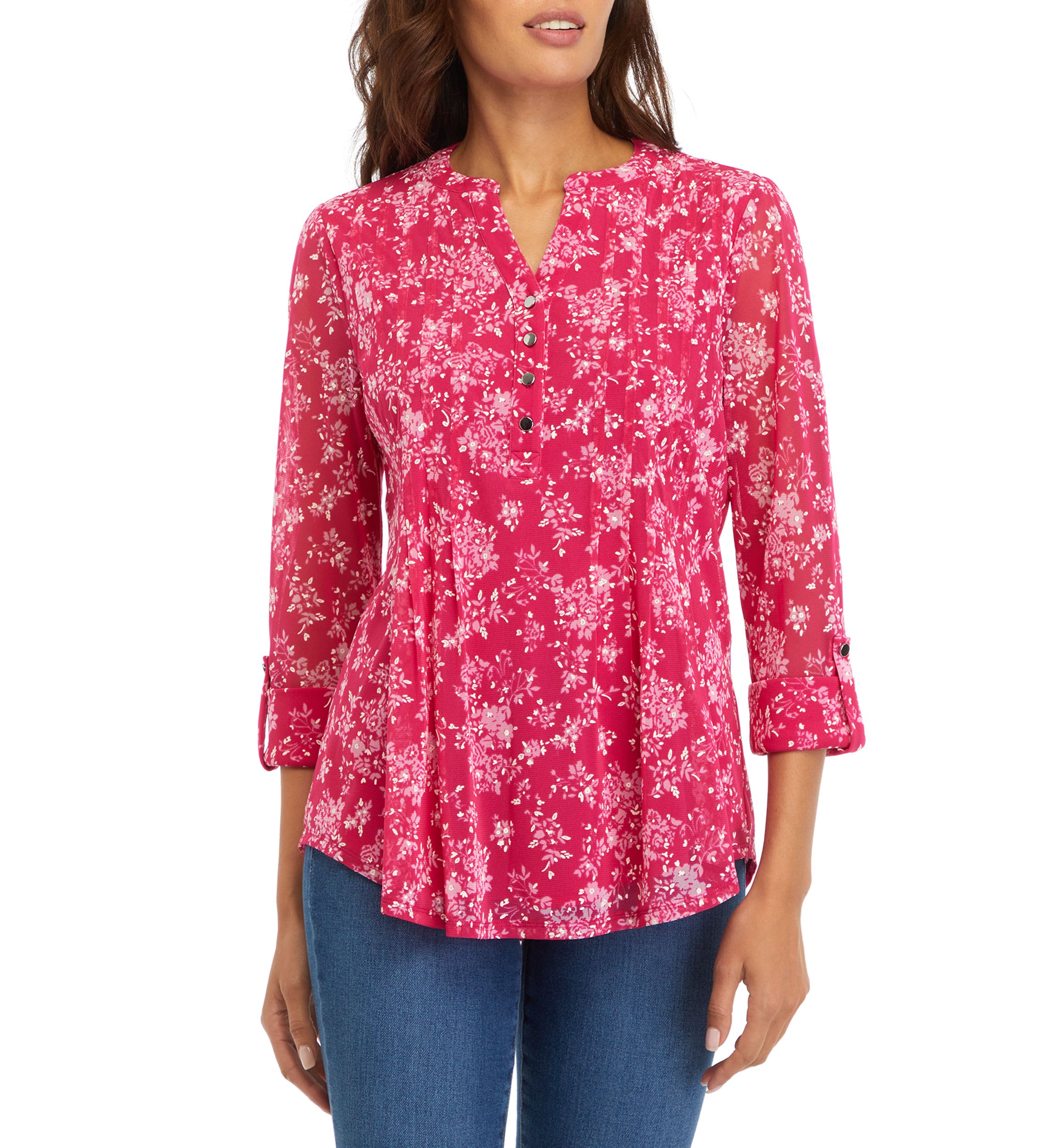 Womens Printed Henley Top 