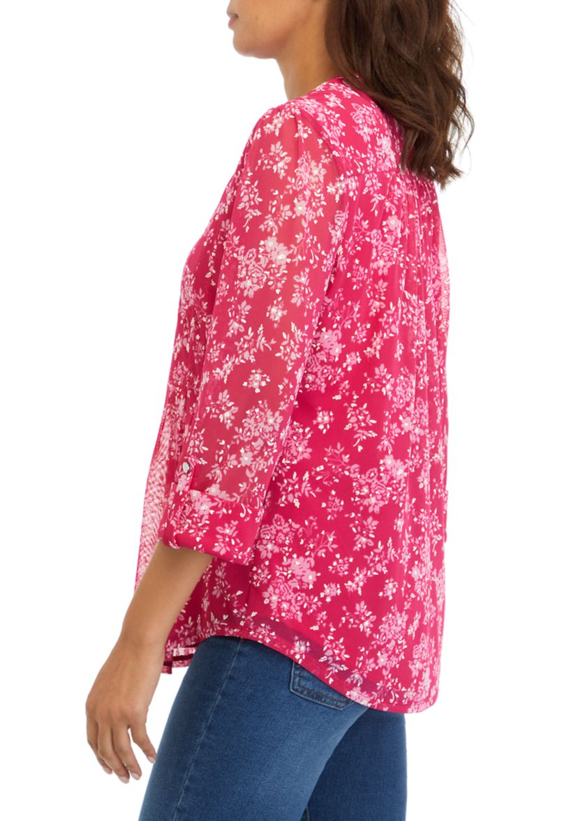 Womens Printed Henley Top 