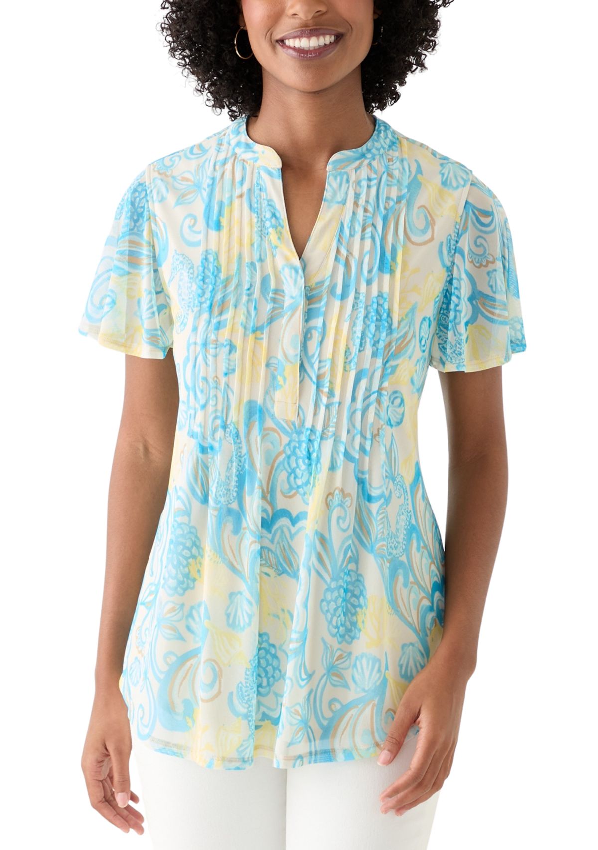 Womens Printed Mesh Top