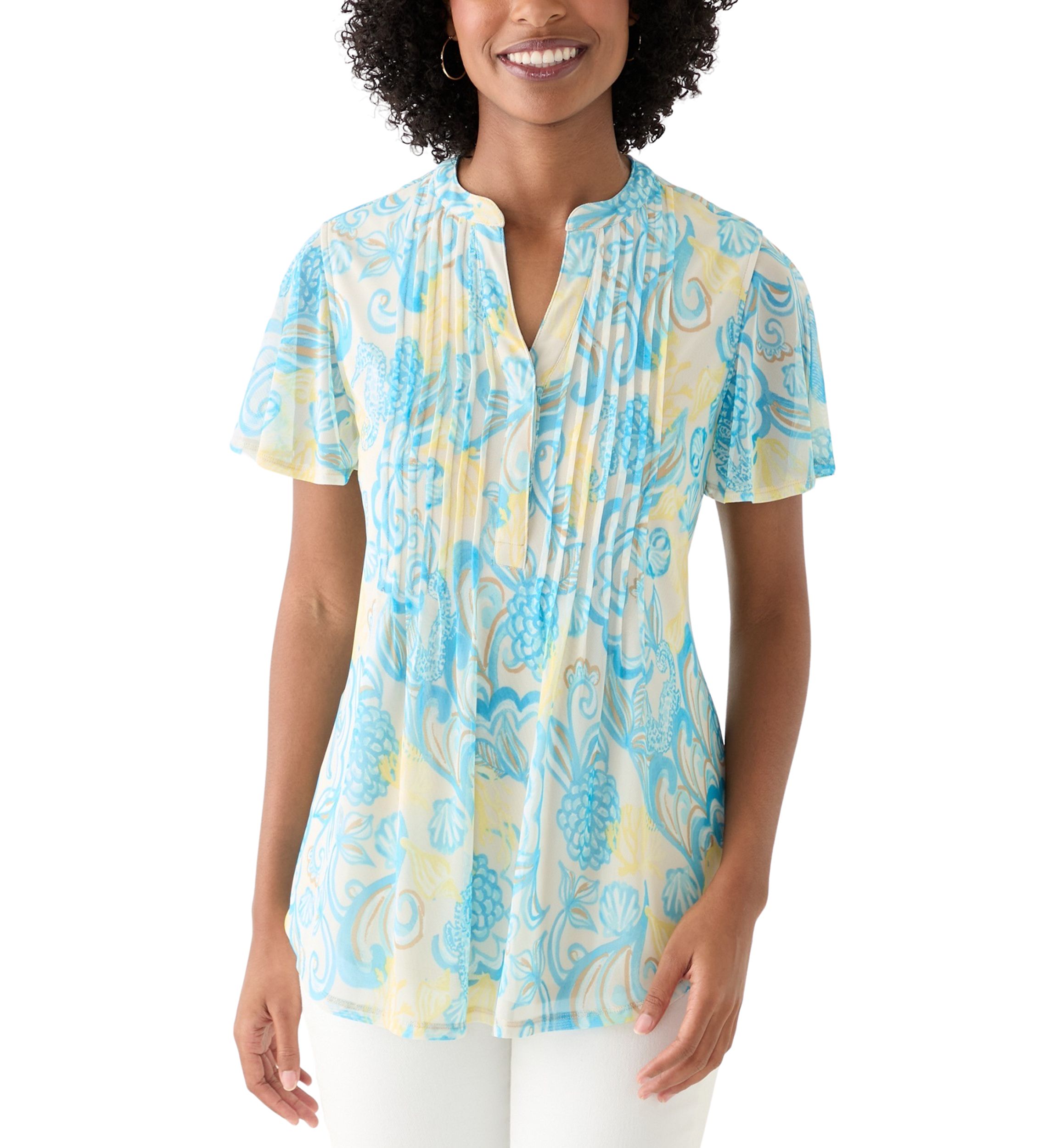 Womens Printed Mesh Top