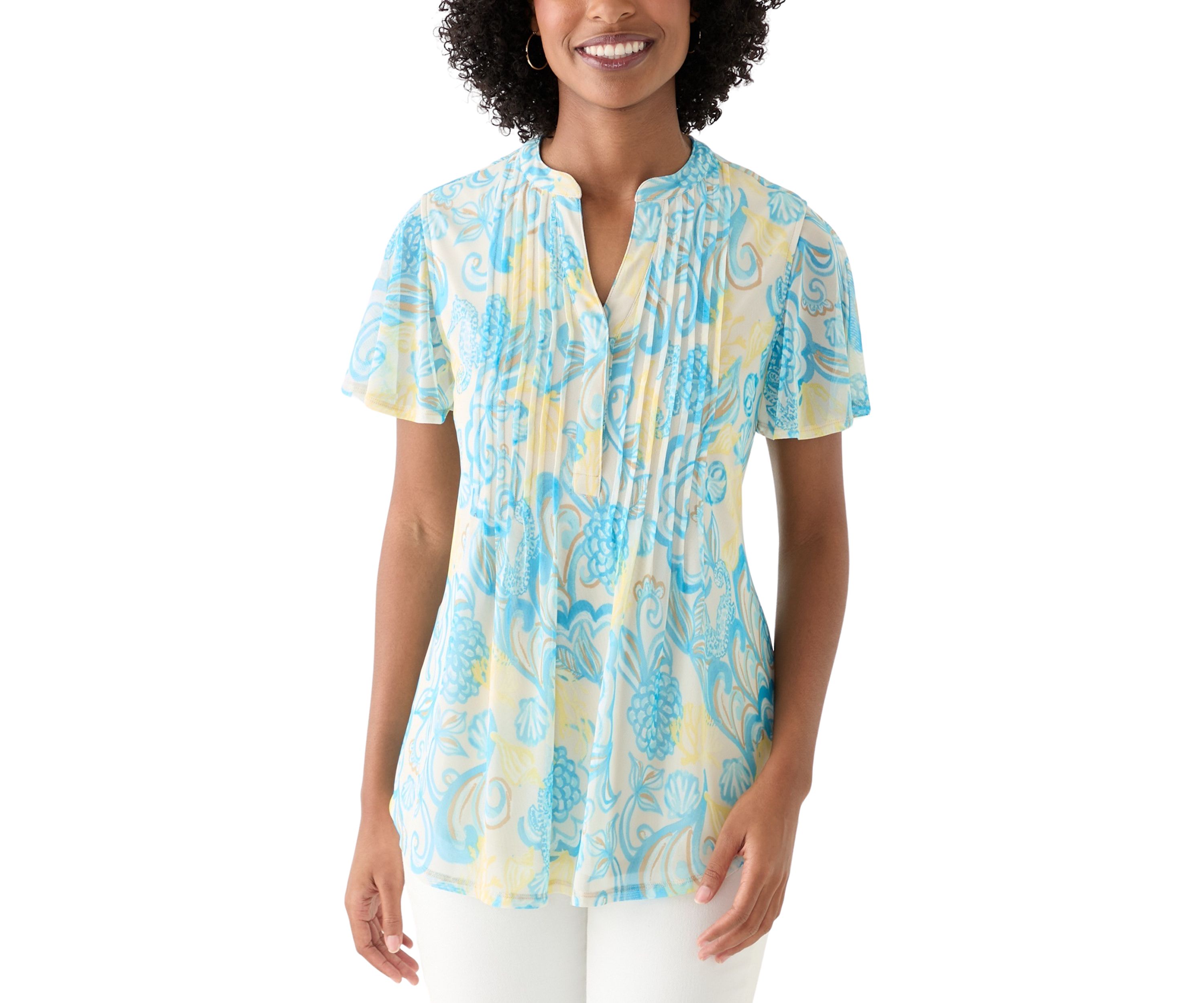 Womens Printed Mesh Top