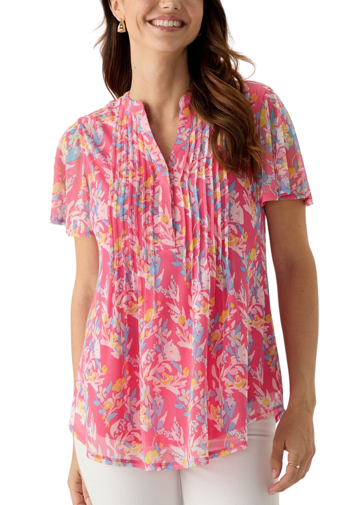 Womens Mesh Printed Top