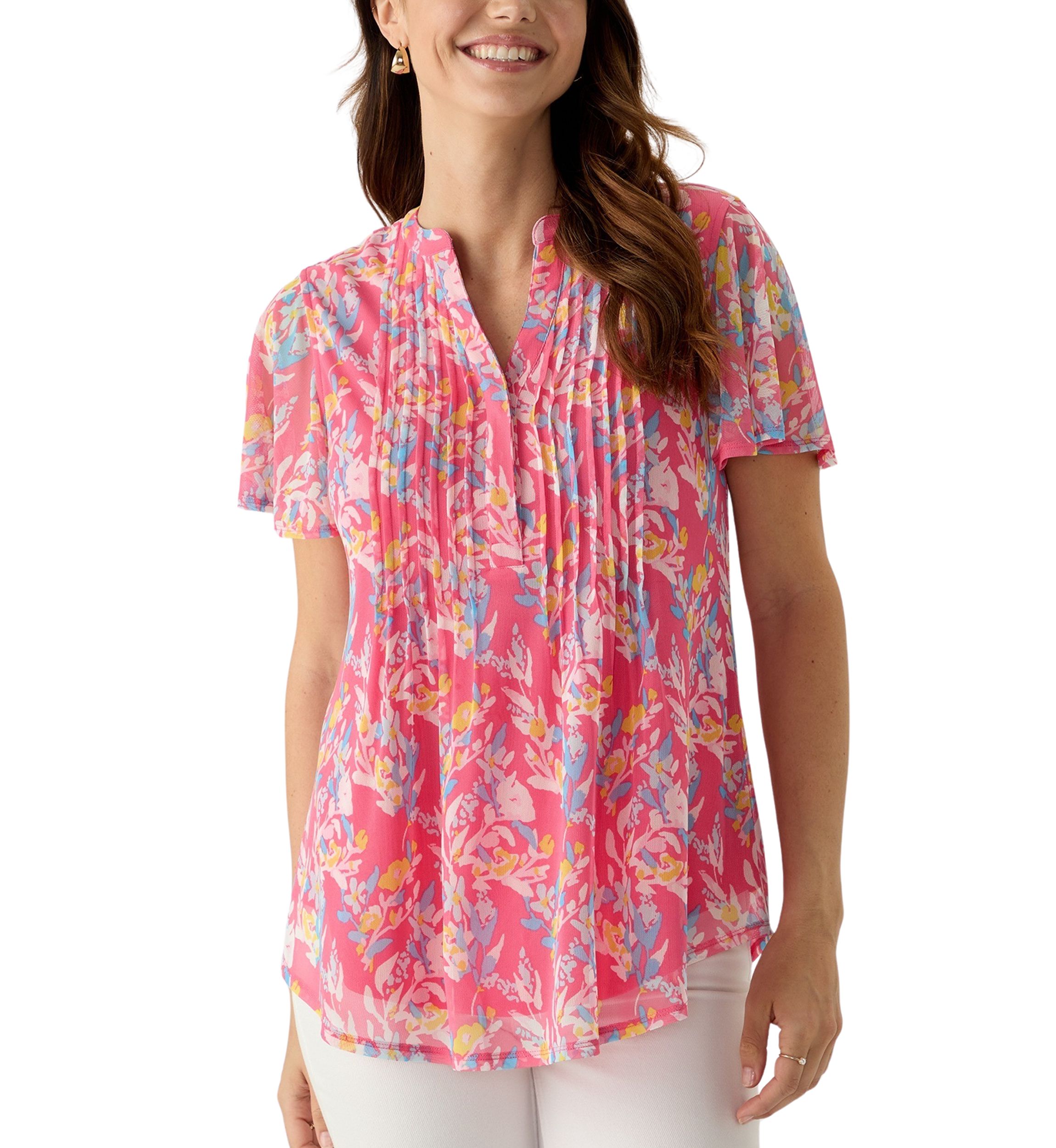 Womens Mesh Printed Top
