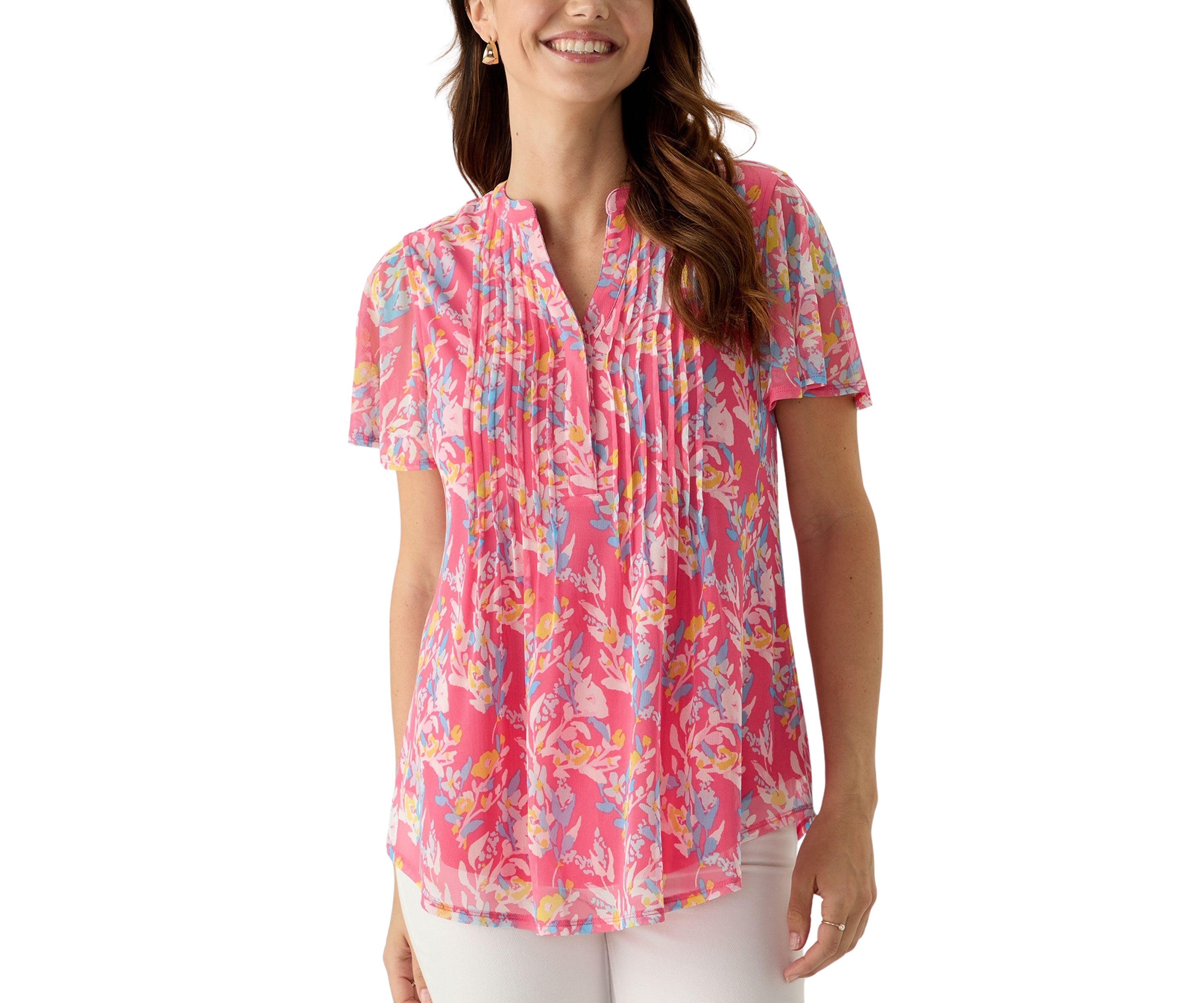 Womens Mesh Printed Top