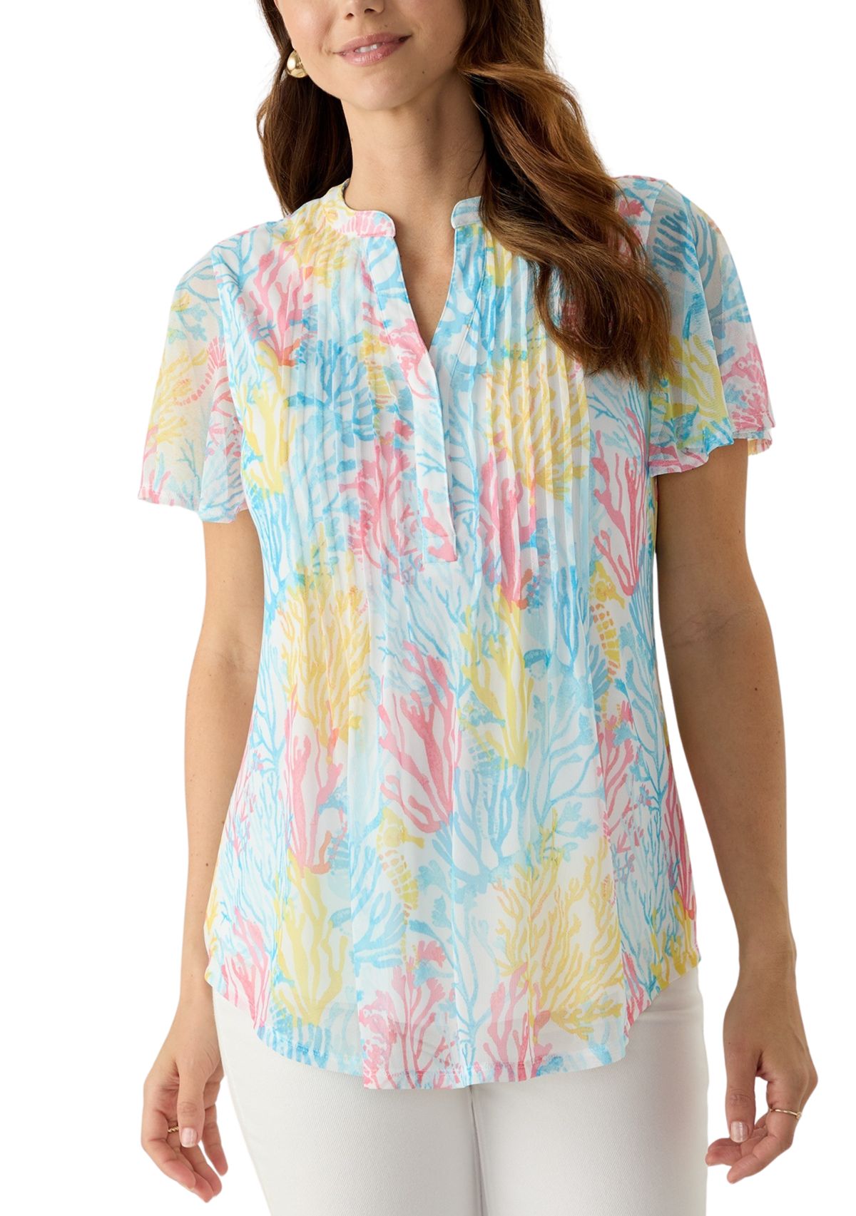 Womens Mesh Printed Top