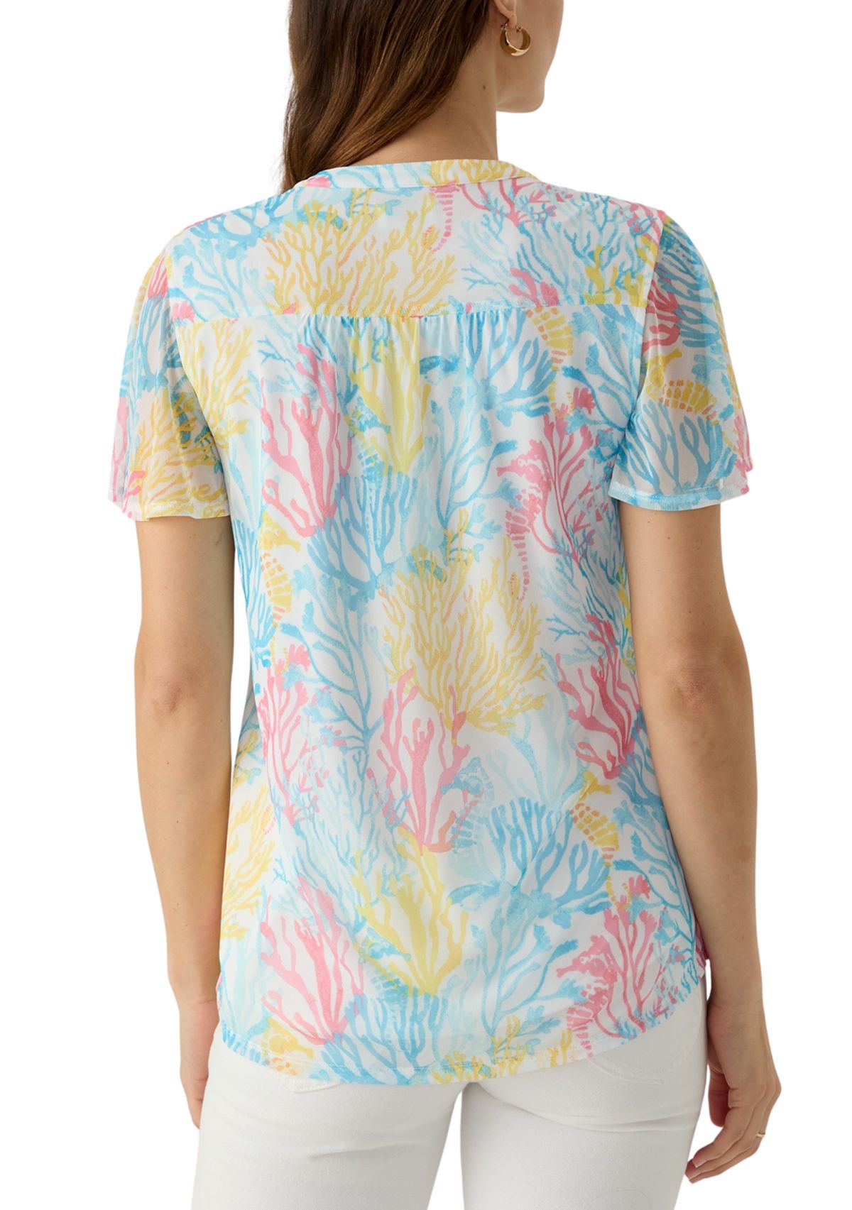 Womens Mesh Printed Top