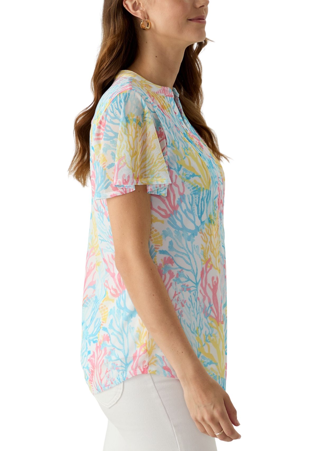 Womens Mesh Printed Top