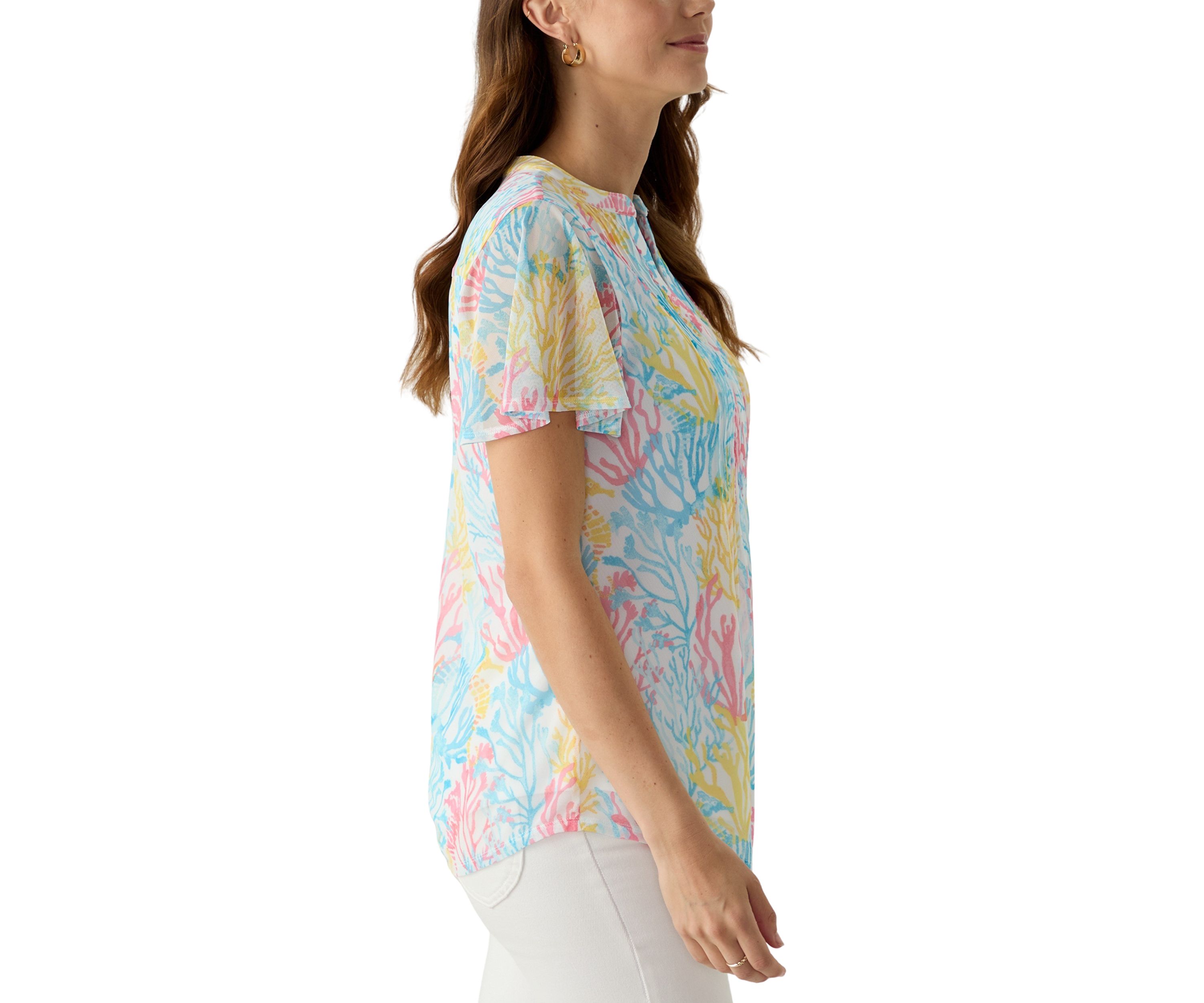 Womens Mesh Printed Top