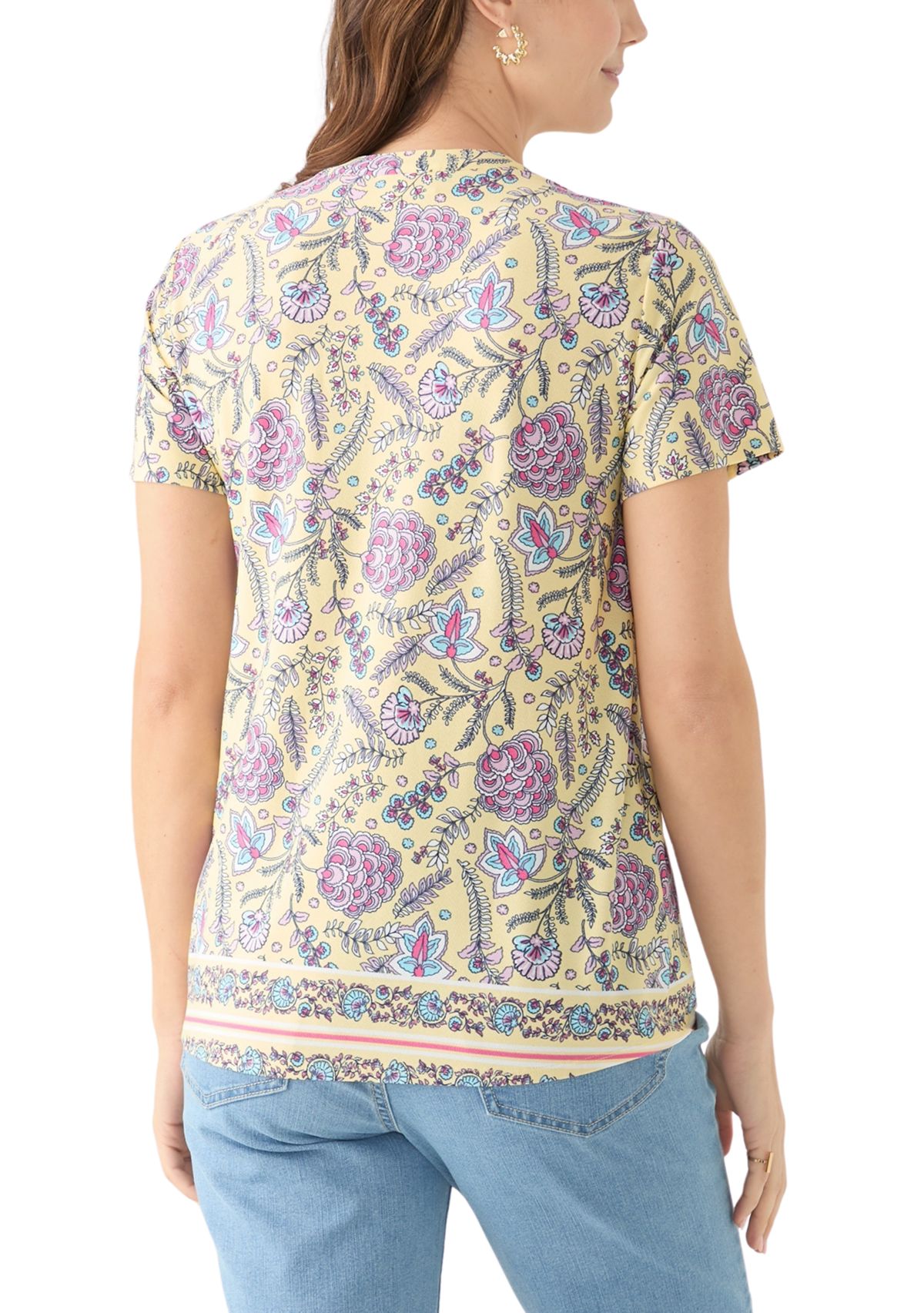 Womens Short Sleeve Printed Pleated Top 