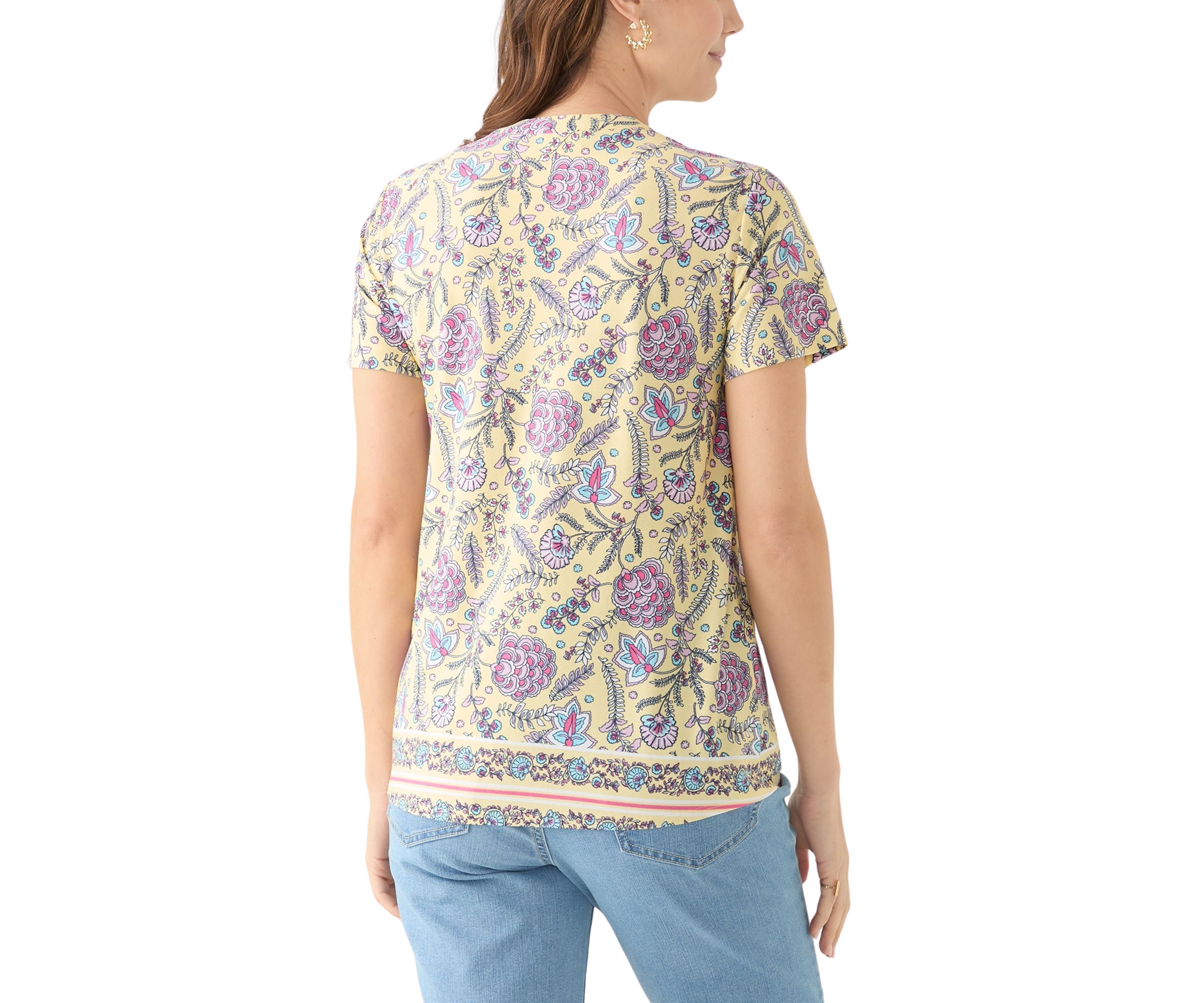 Womens Short Sleeve Printed Pleated Top 
