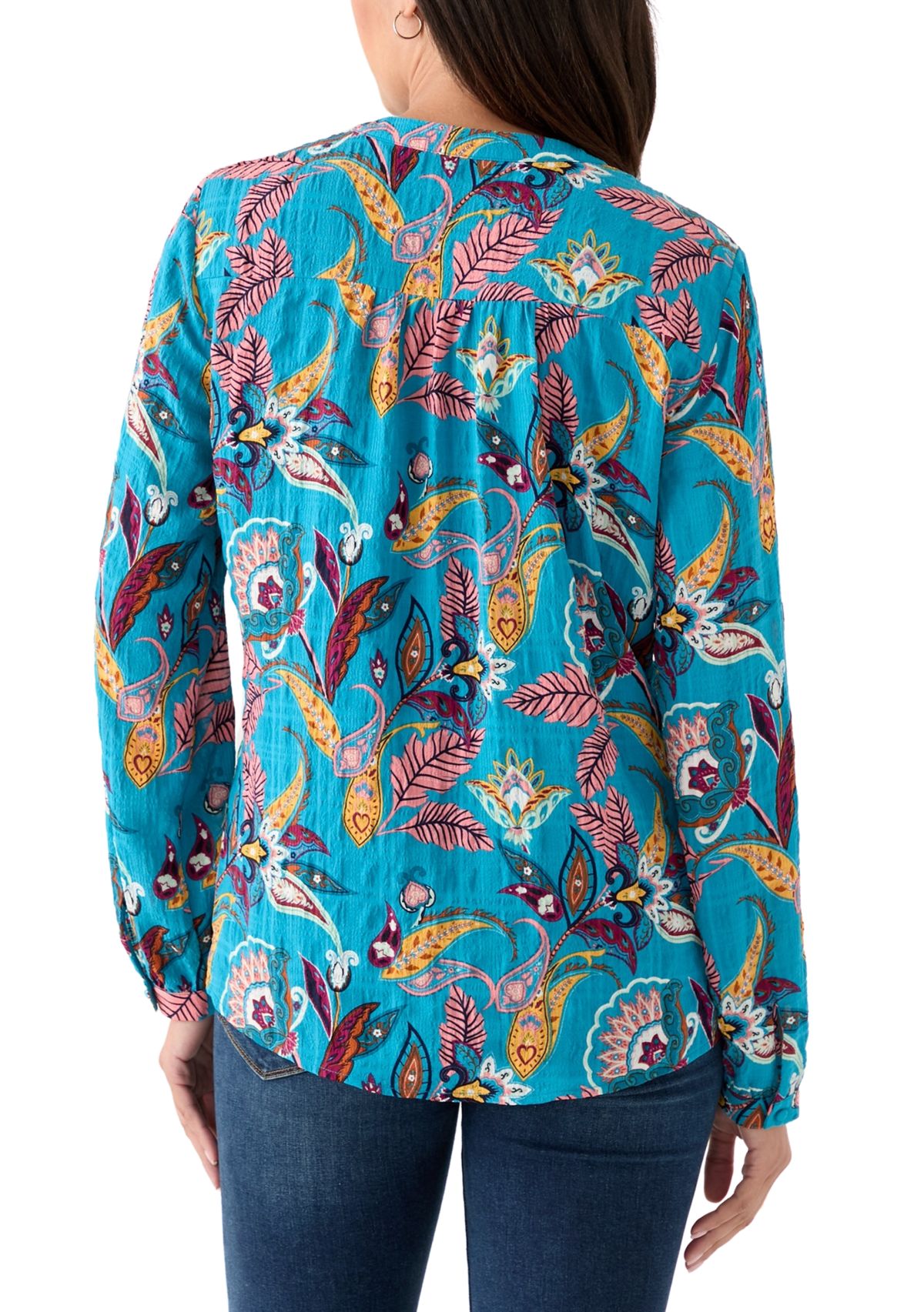 Womens Split Neck Long Sleeve Textured Henley Shirt