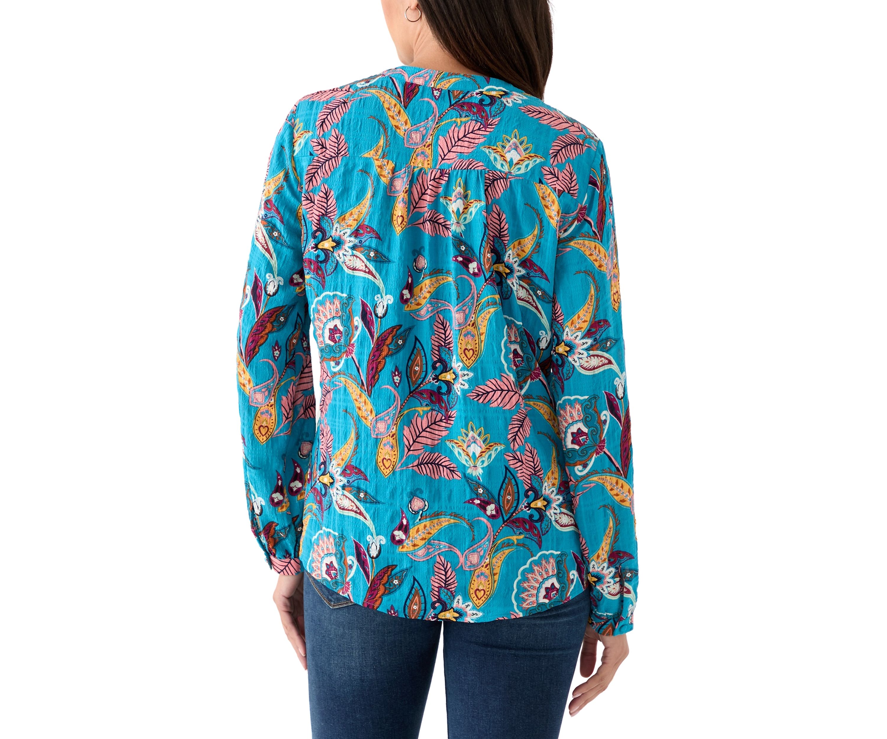 Womens Split Neck Long Sleeve Textured Henley Shirt