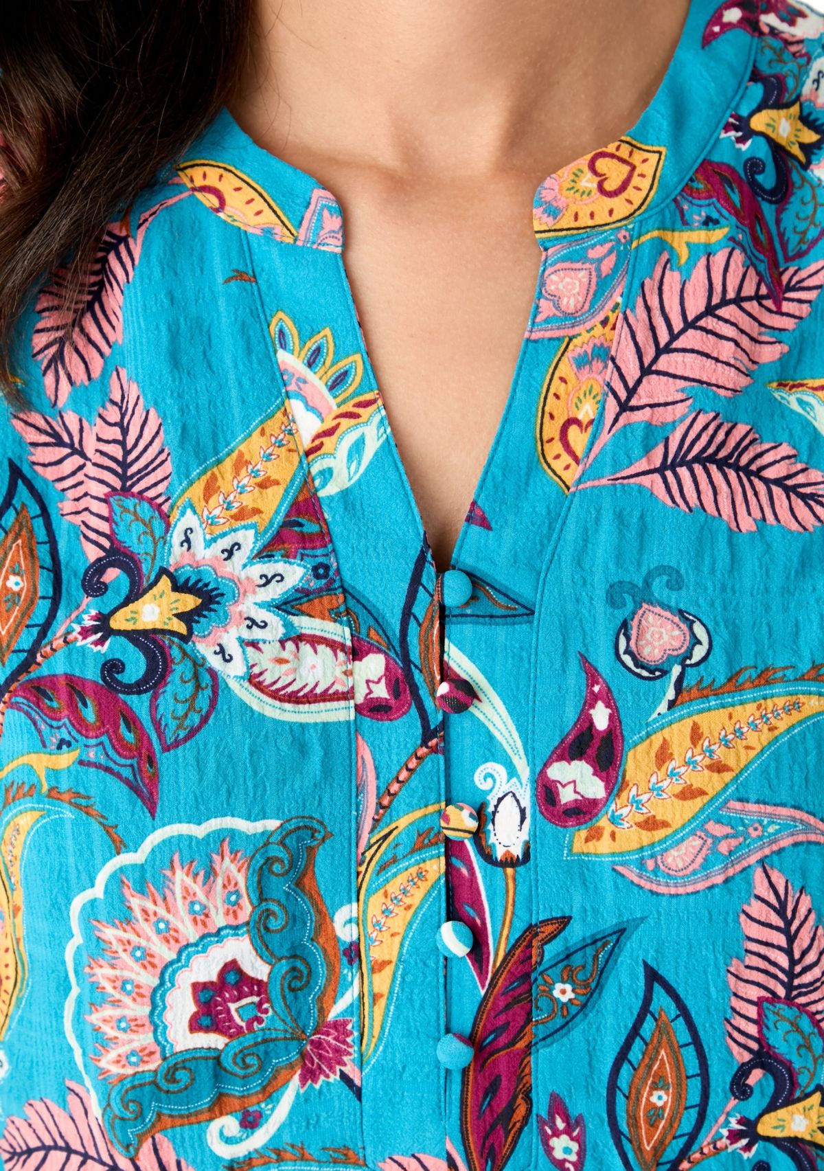 Womens Split Neck Long Sleeve Textured Henley Shirt