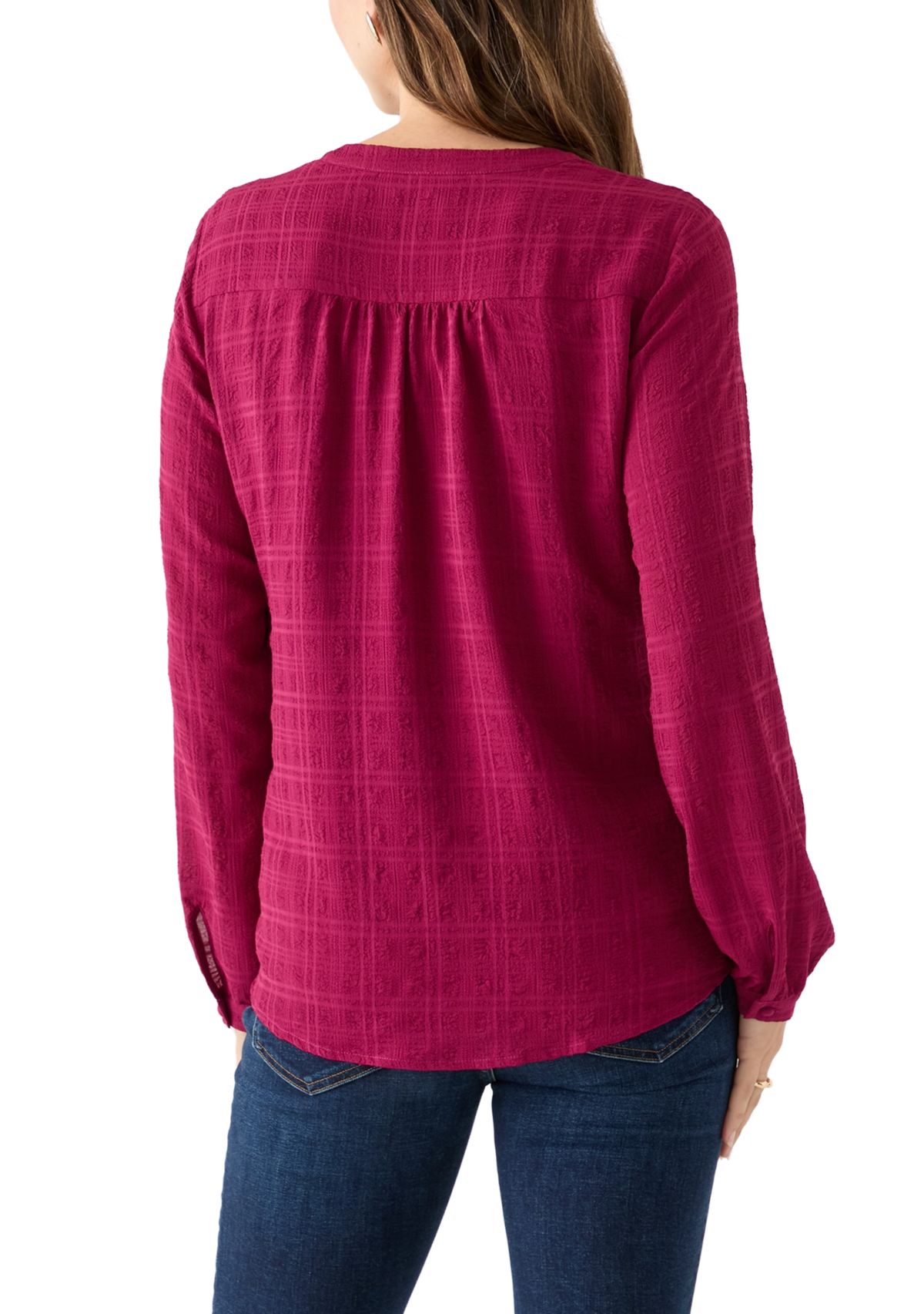 Womens Long Sleeve Textured Henley Top 