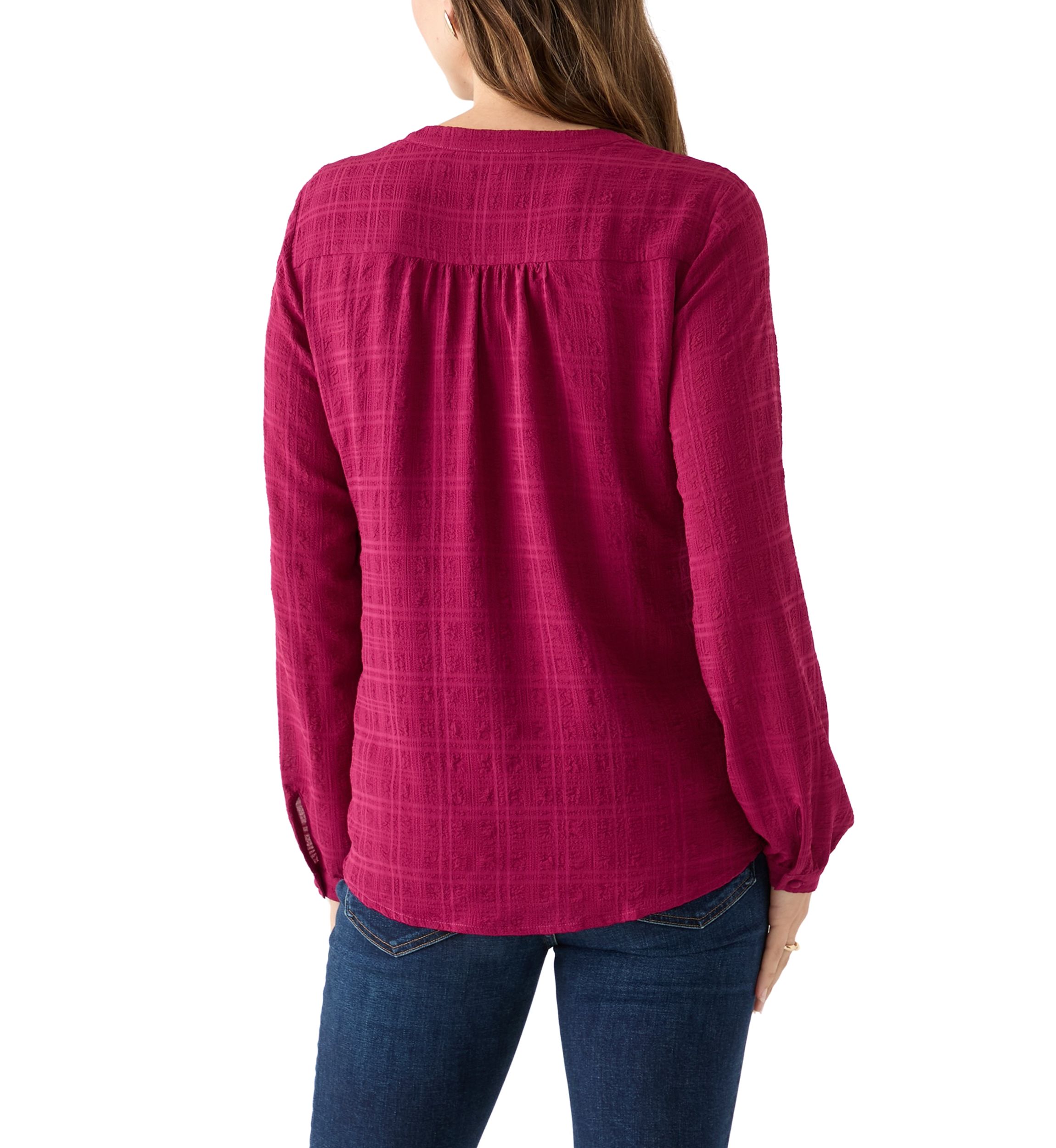 Womens Long Sleeve Textured Henley Top 