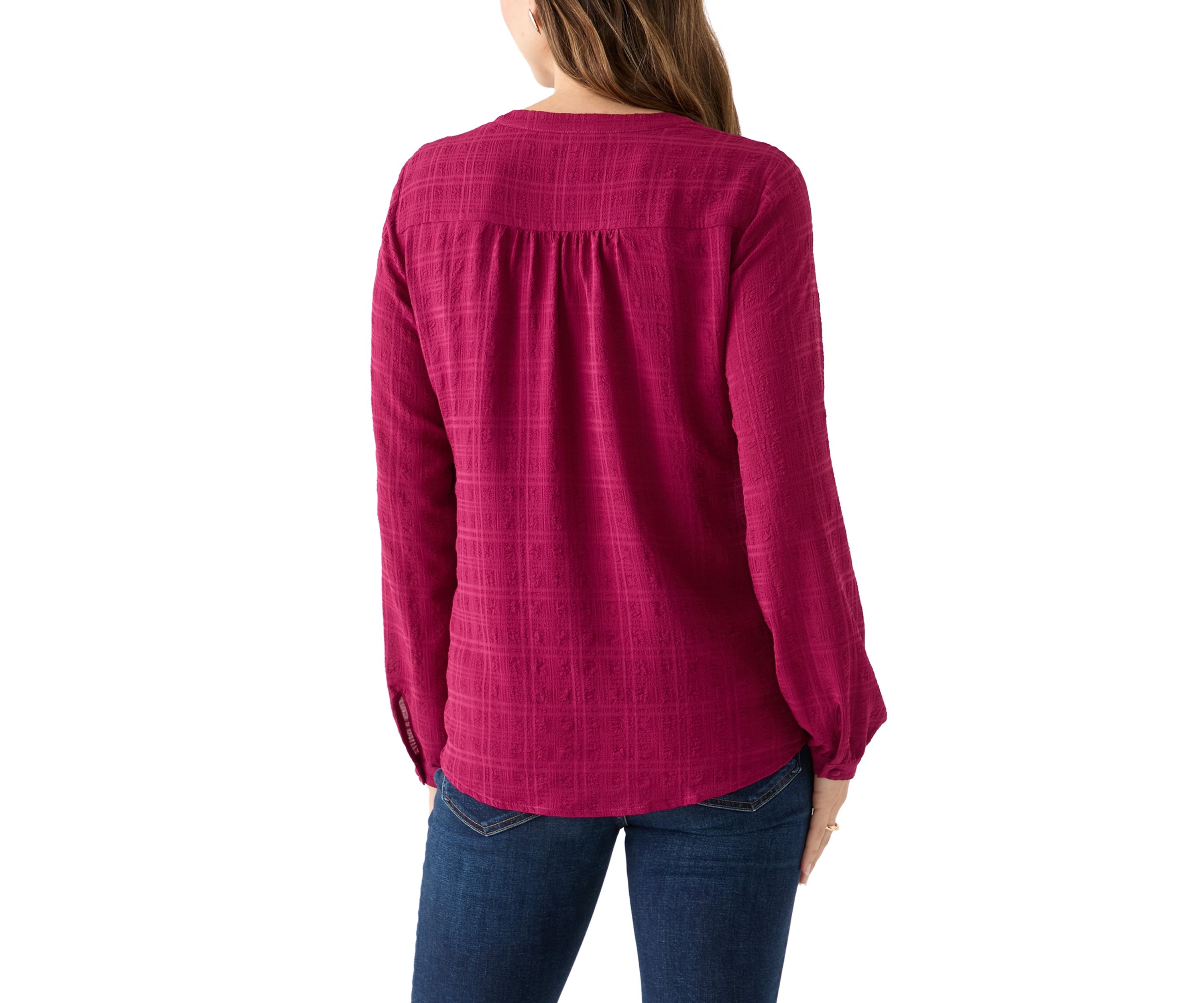 Womens Long Sleeve Textured Henley Top 
