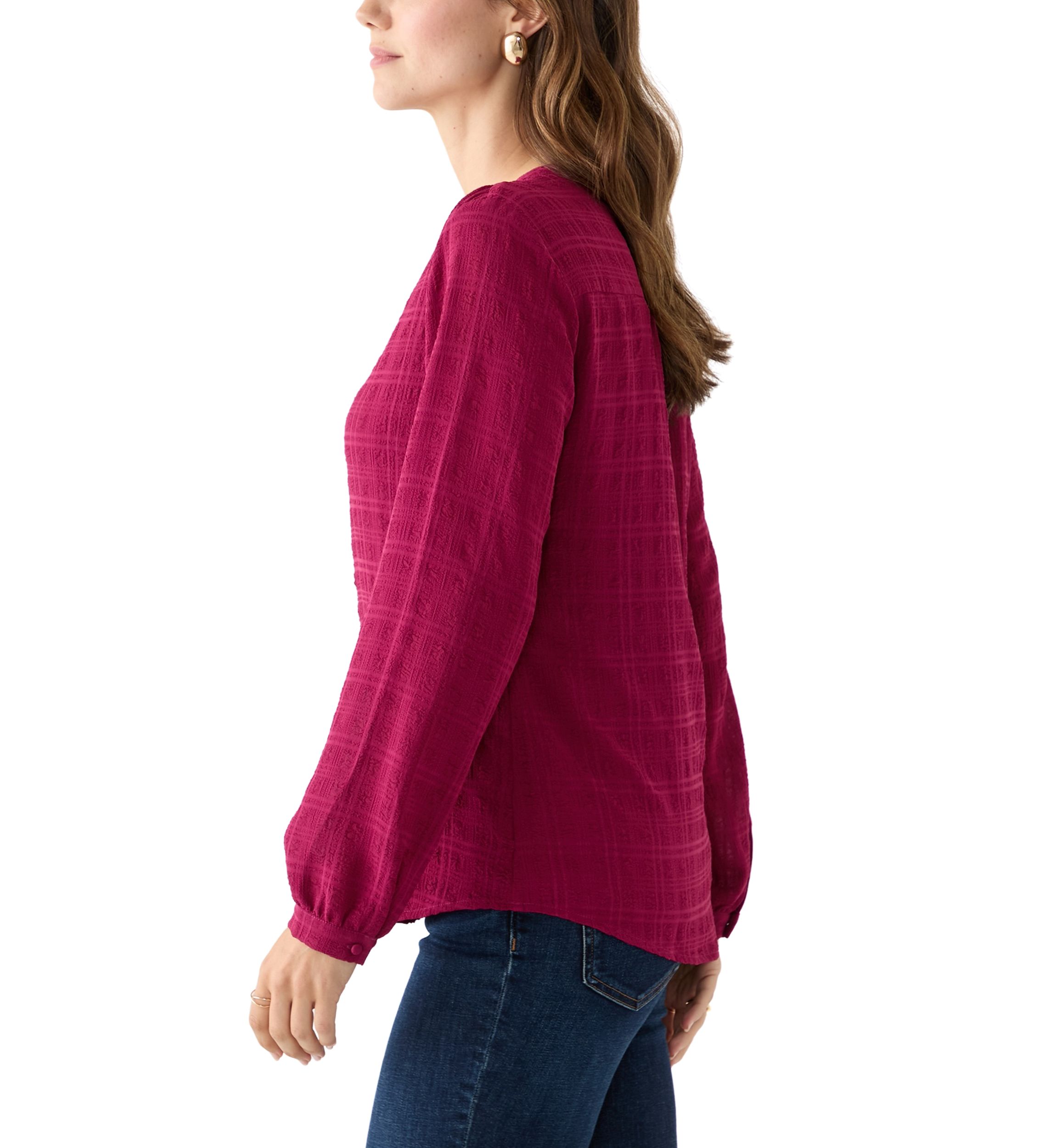 Womens Long Sleeve Textured Henley Top 