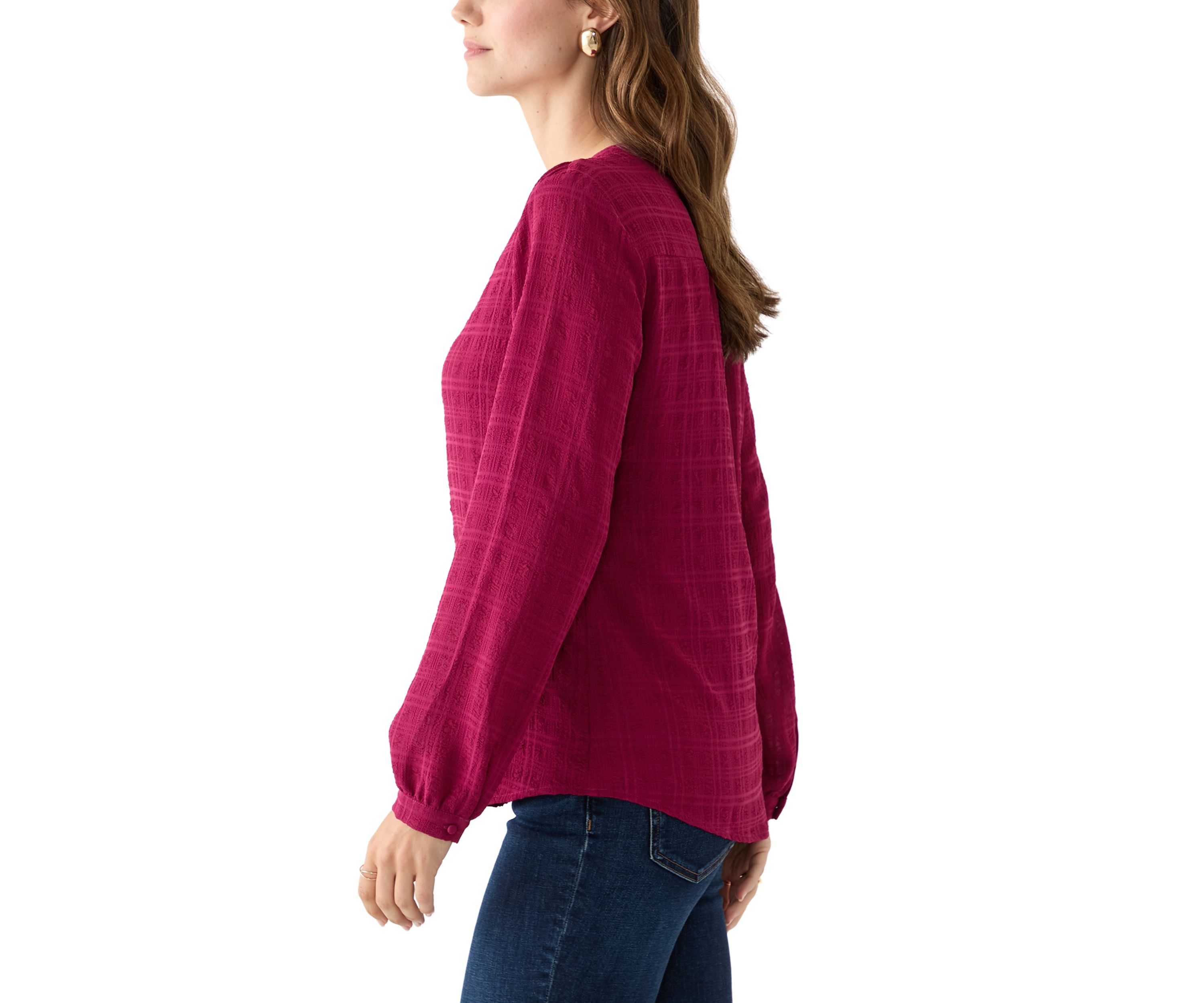 Womens Long Sleeve Textured Henley Top 