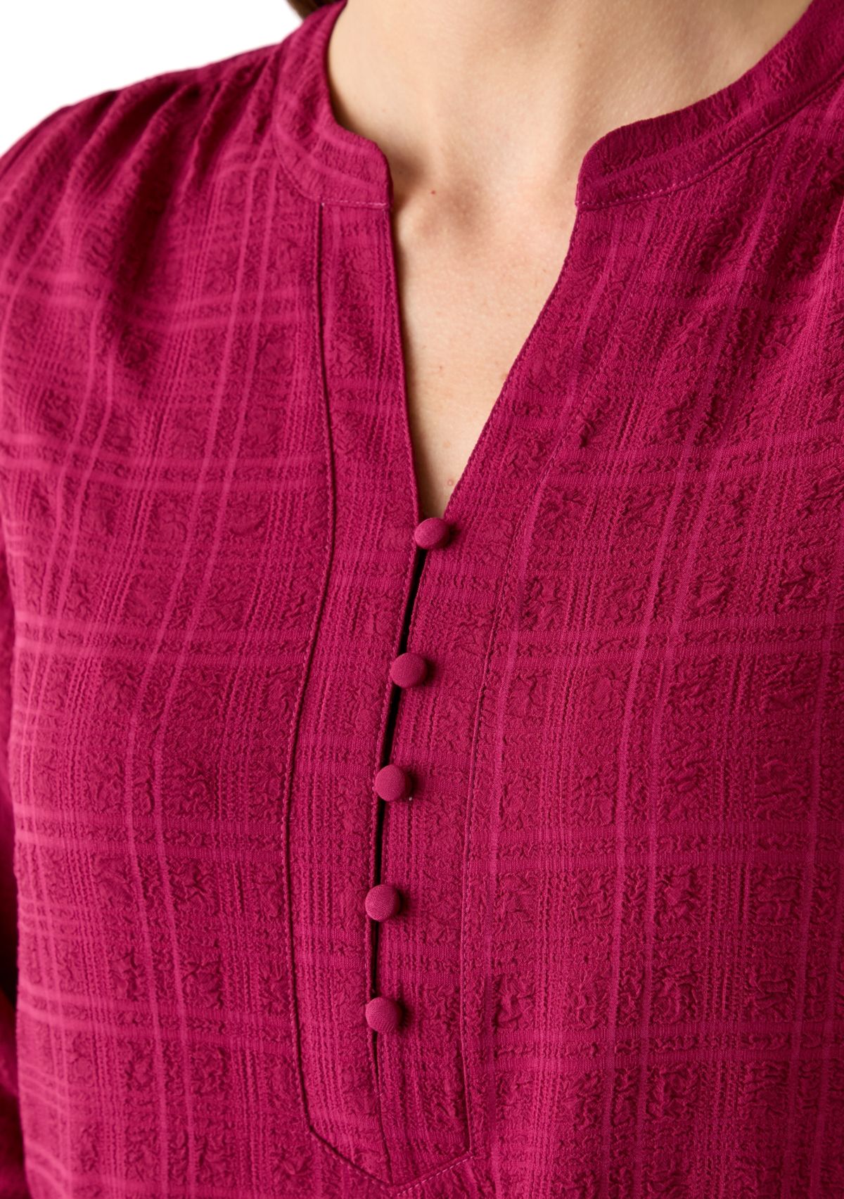 Womens Long Sleeve Textured Henley Top 