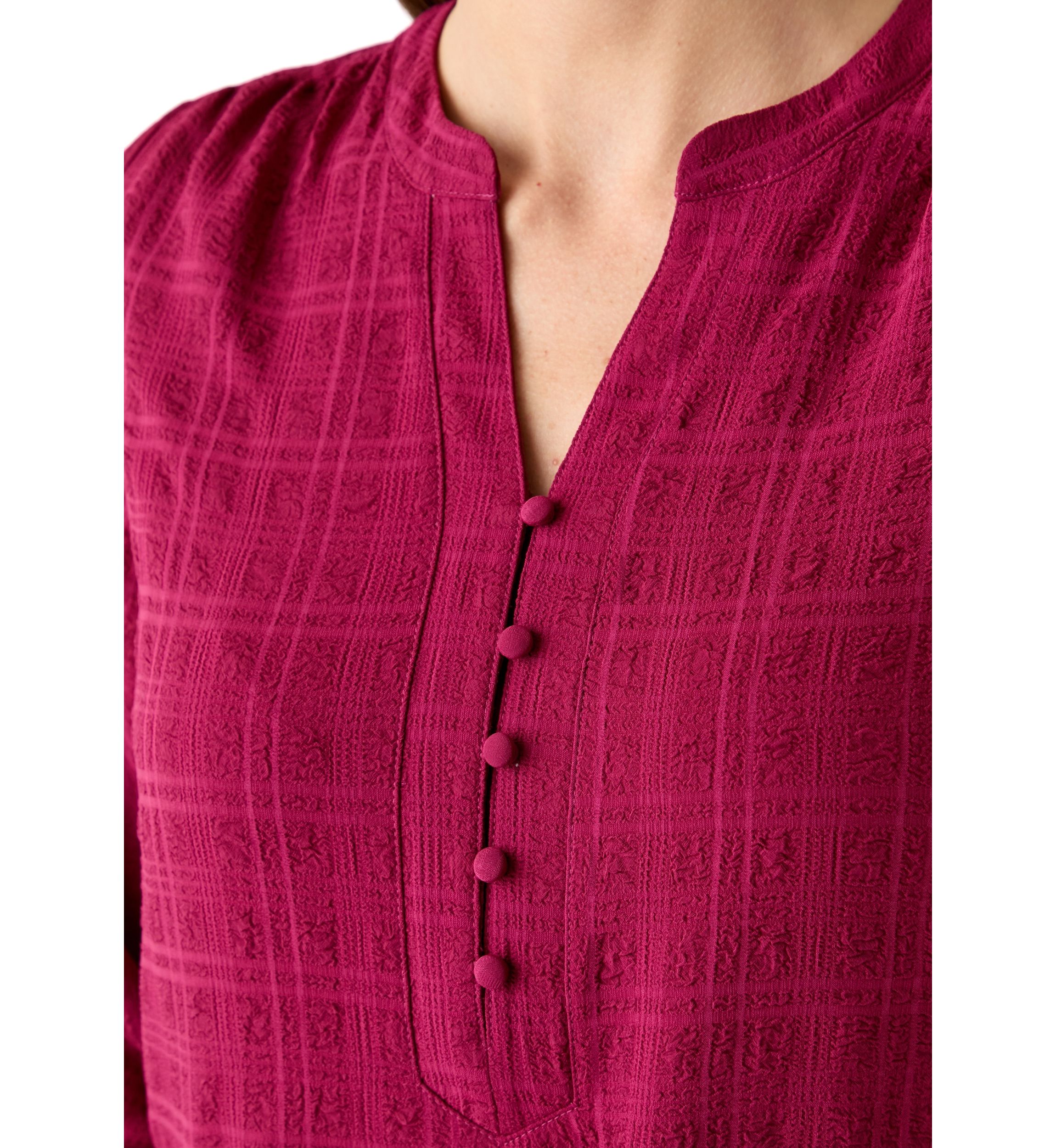 Womens Long Sleeve Textured Henley Top 