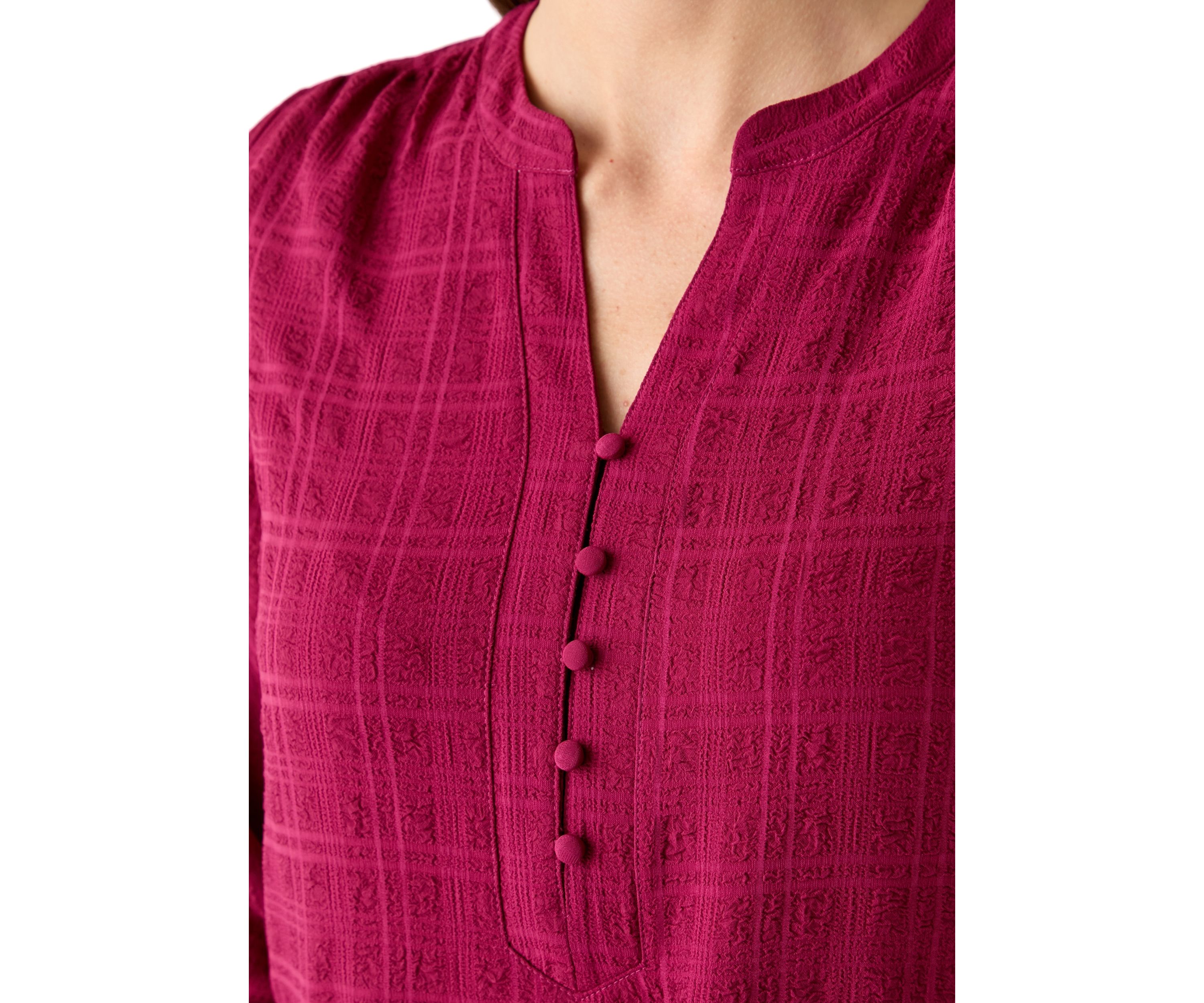 Womens Long Sleeve Textured Henley Top 