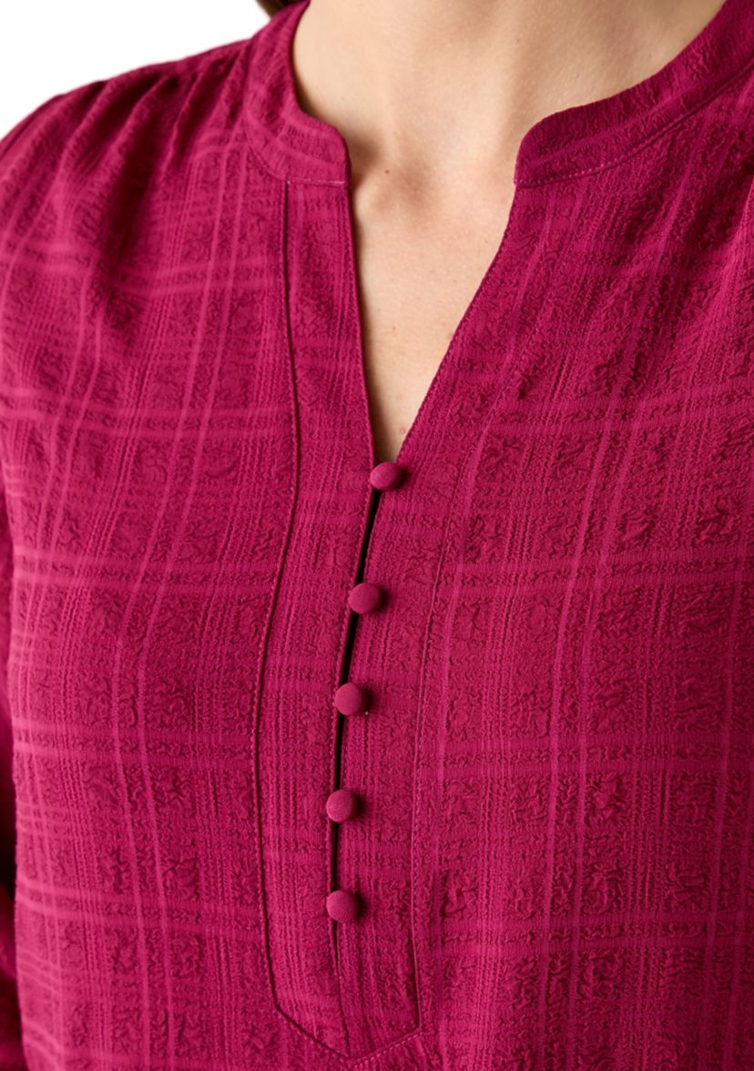 Womens Long Sleeve Textured Henley Top 