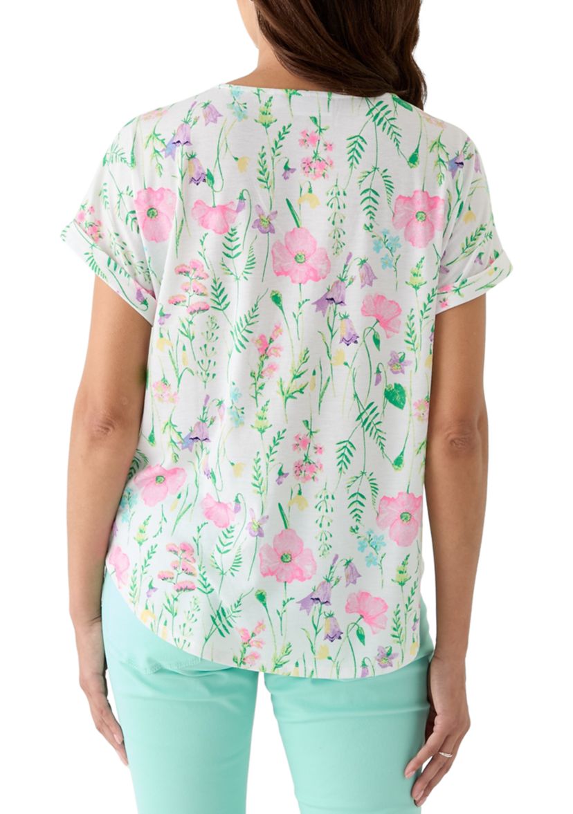 Womens Short Sleeve Knit Dolman Neck Detail Top
