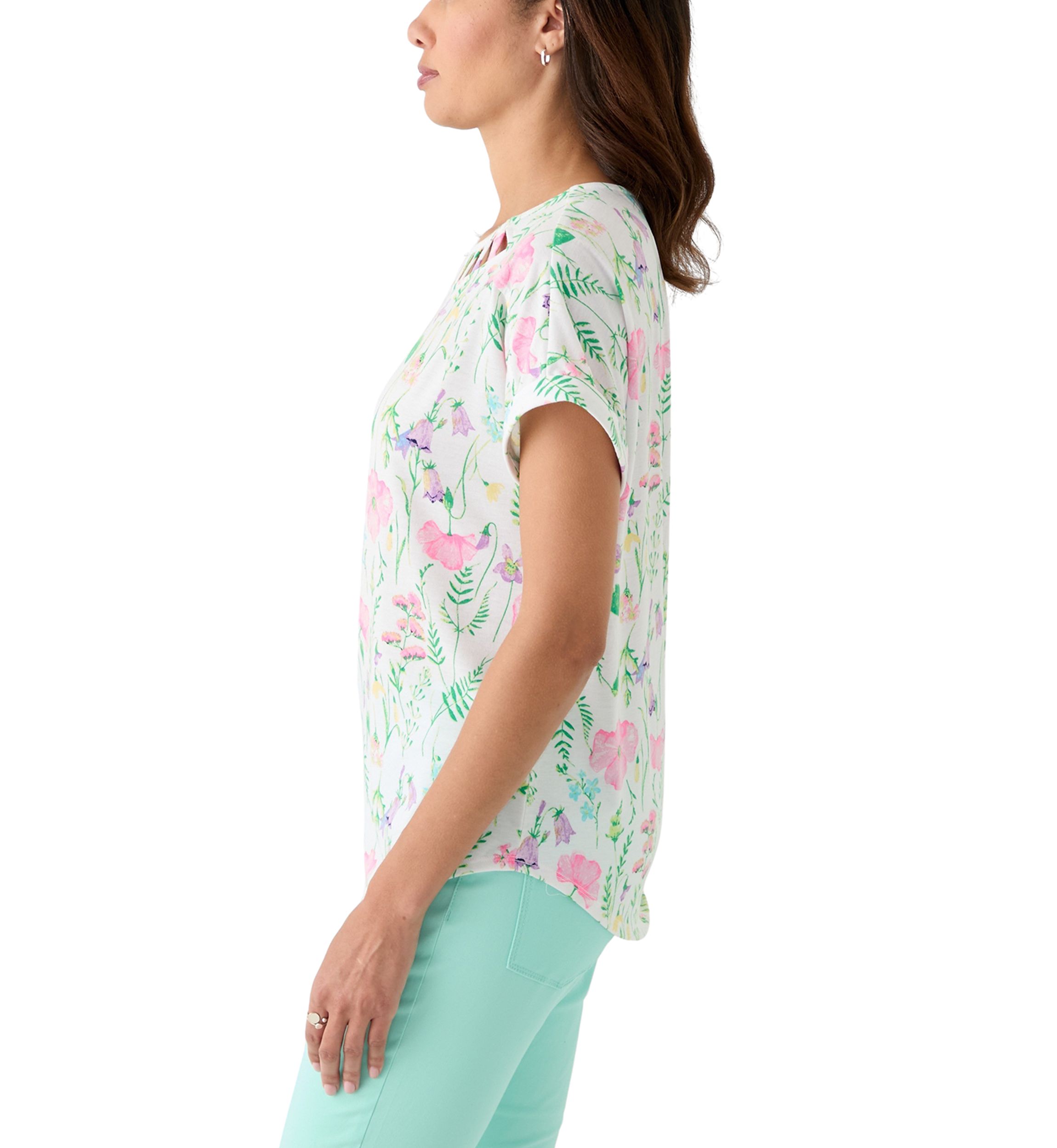 Womens Short Sleeve Knit Dolman Neck Detail Top