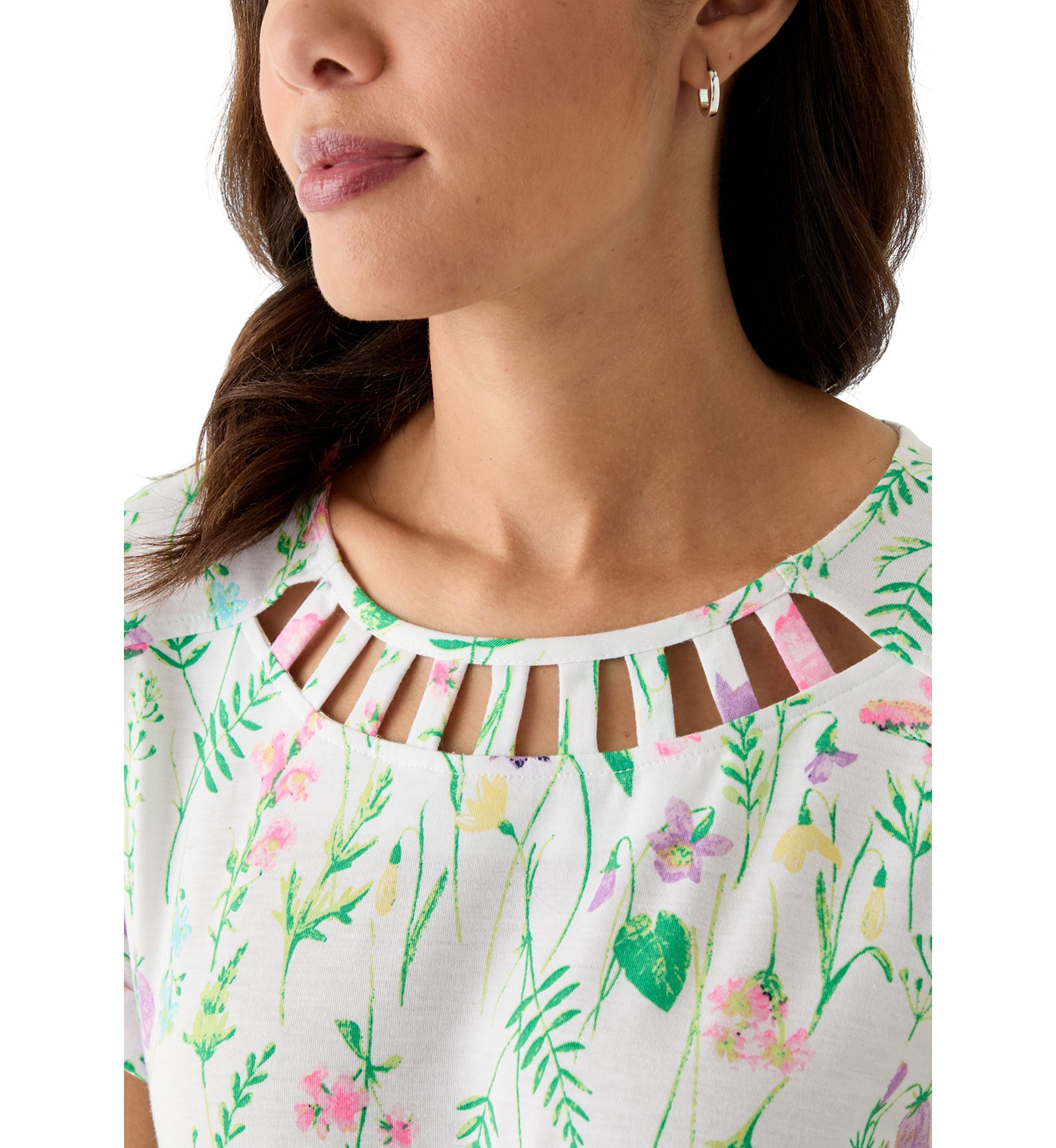 Womens Short Sleeve Knit Dolman Neck Detail Top