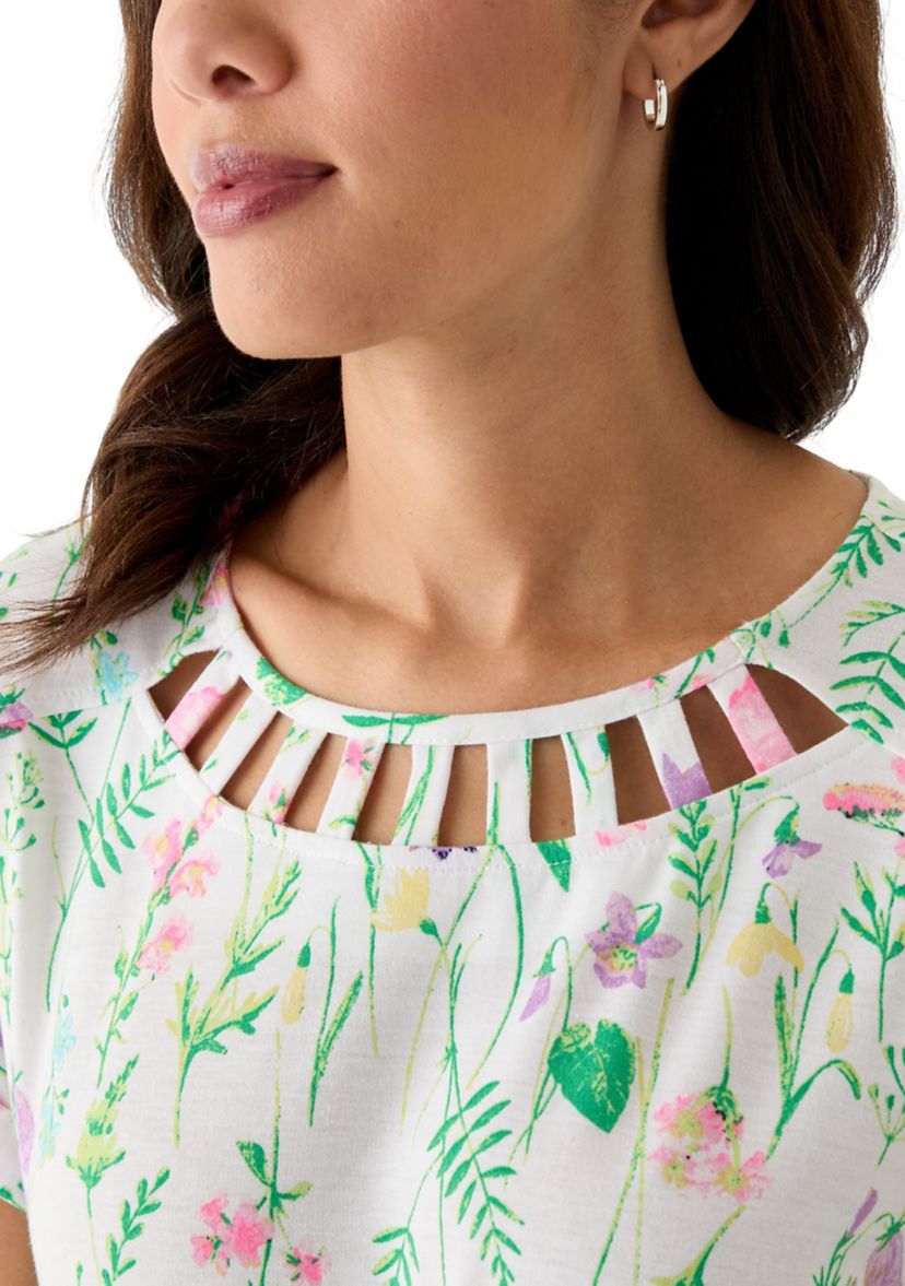 Womens Short Sleeve Knit Dolman Neck Detail Top