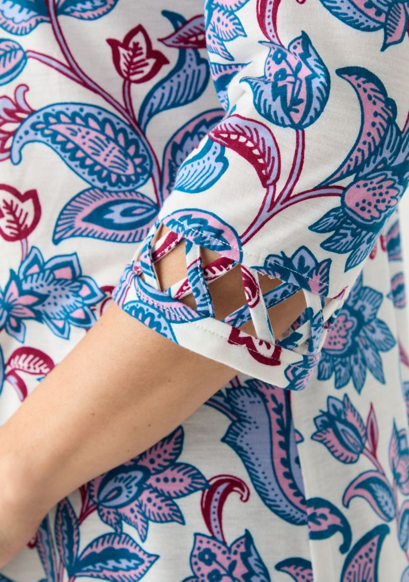 Womens Lattice Cuff Printed T-Shirt
